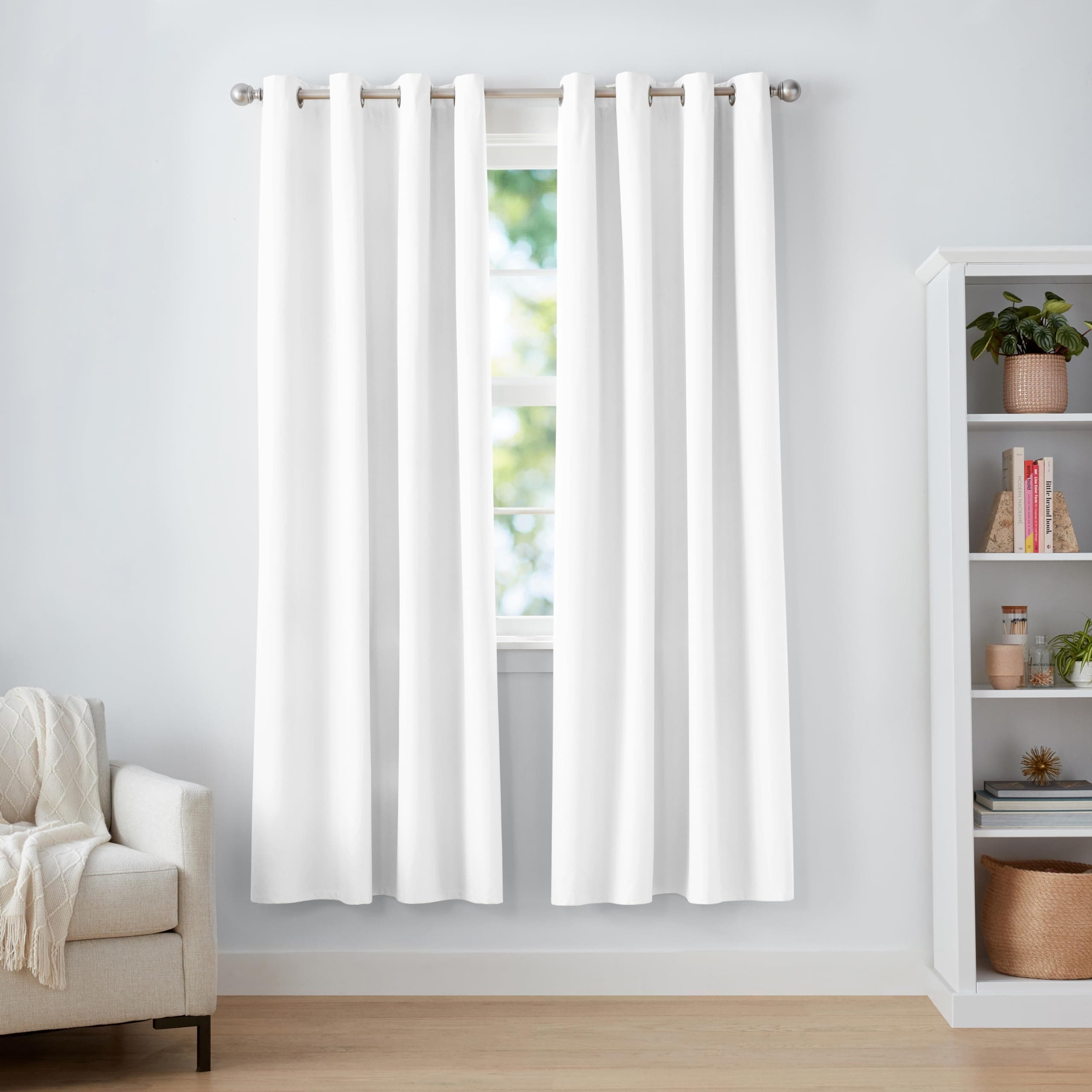 Room Darkening Blackout Window Curtains 2 Panels with Grommets, for Living Room and Bedroom, 52 x 84 inches, White