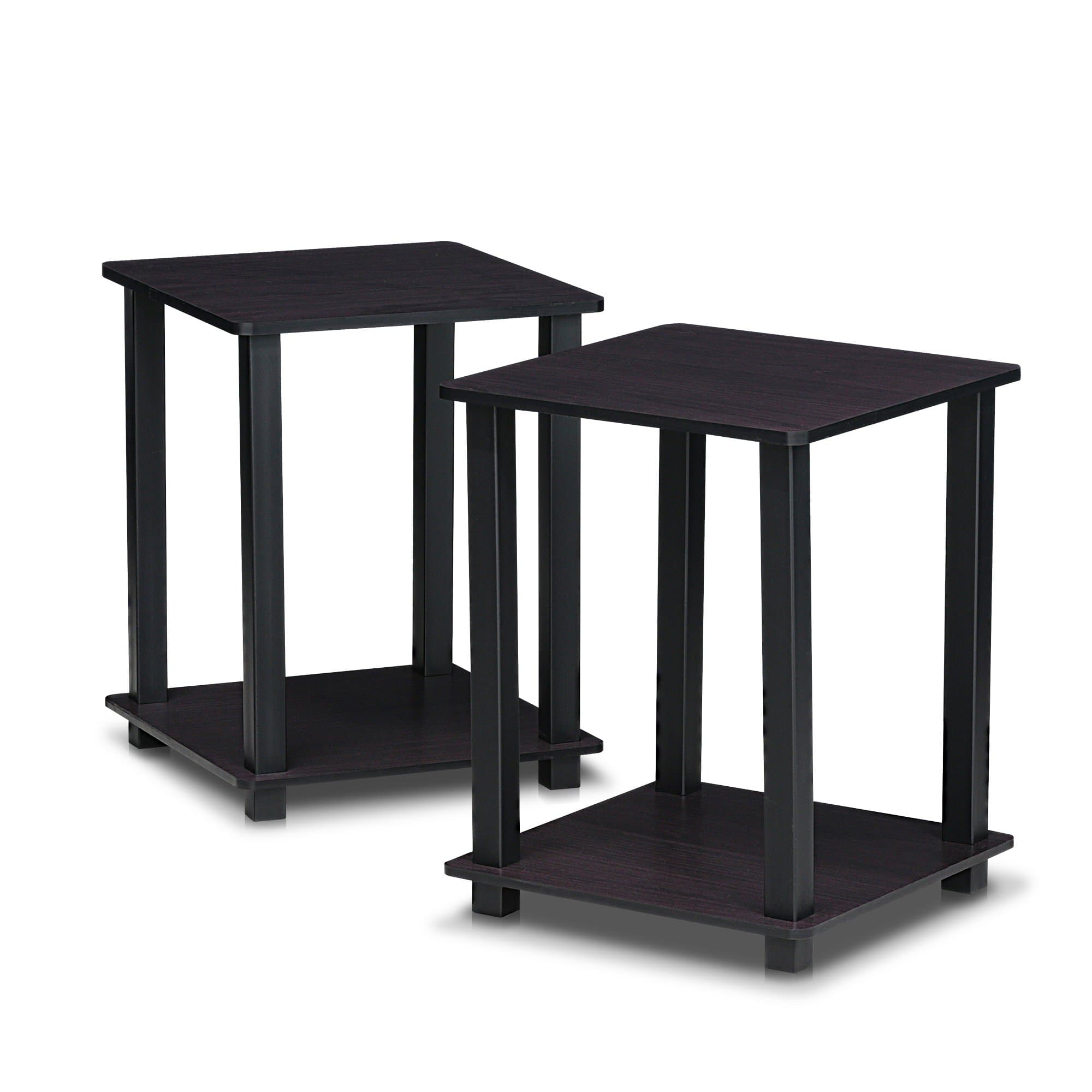 SIMPLISTIC Side Table Set of 2, 2-Tier Square Modern End Table, Nightstand, Night Stand, Bedside Table, Toolless Assembly, for Living Room, Bedroom, Dark Walnut