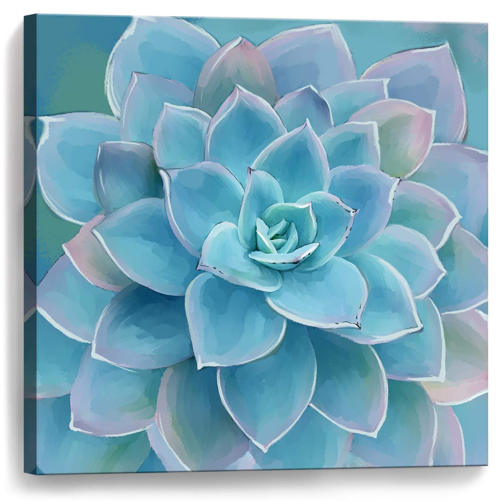 Blue Succulents Bathroom Decor Wall Art Framed Modern Popular Wall Plants Decorations Canvas Prints Artwork Wall Decor for Bedroom Blue Flower Pictures Size 14x14 inch Easy to Hang