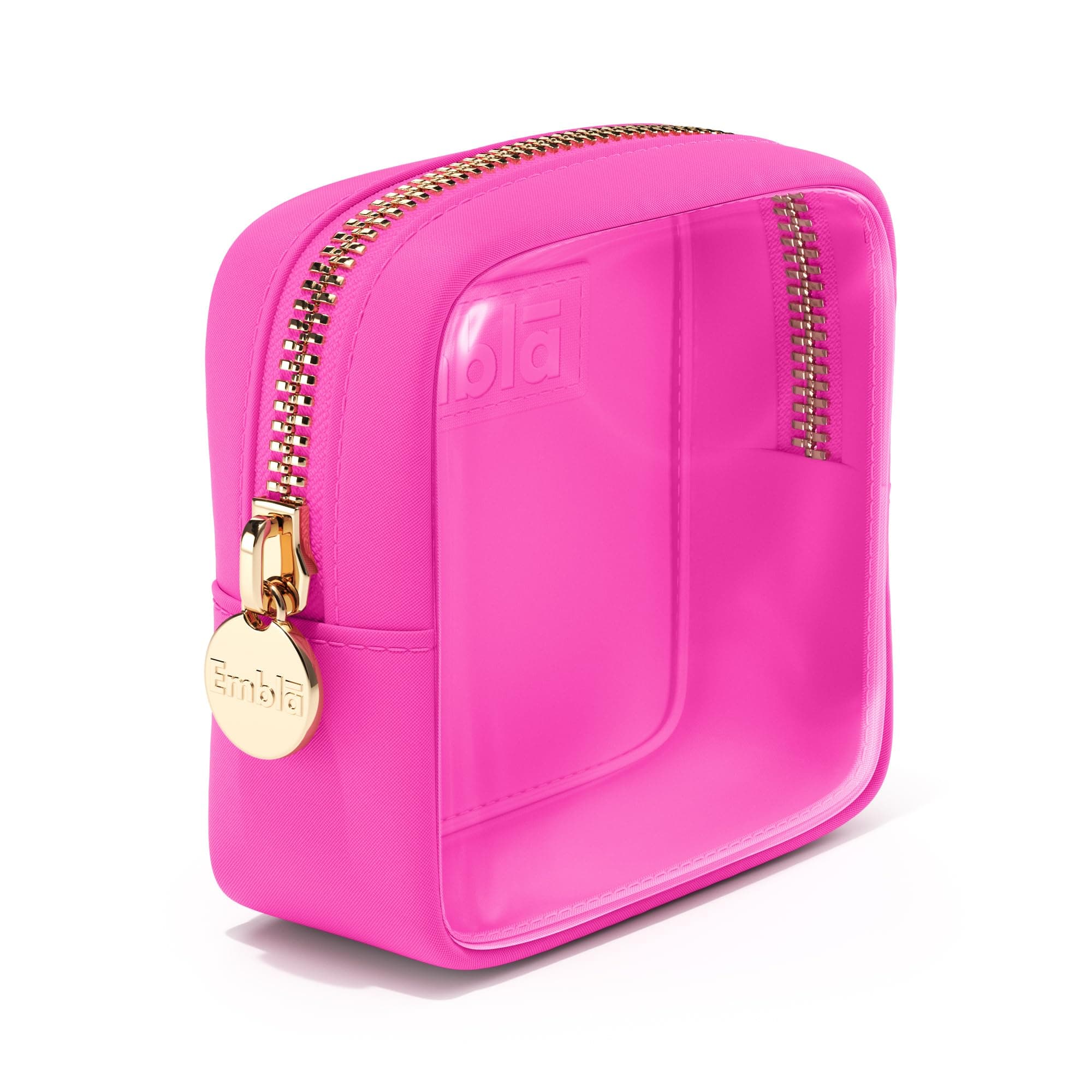Embla Clear Small Makeup Bag for Purse | Cute Mini Make Up Nylon Organizers | Tiny Cosmetic Bags for Women Girls | Little Toiletry Travel Pouches | Zipper Skincare Pouch Organizer | Hot Pink