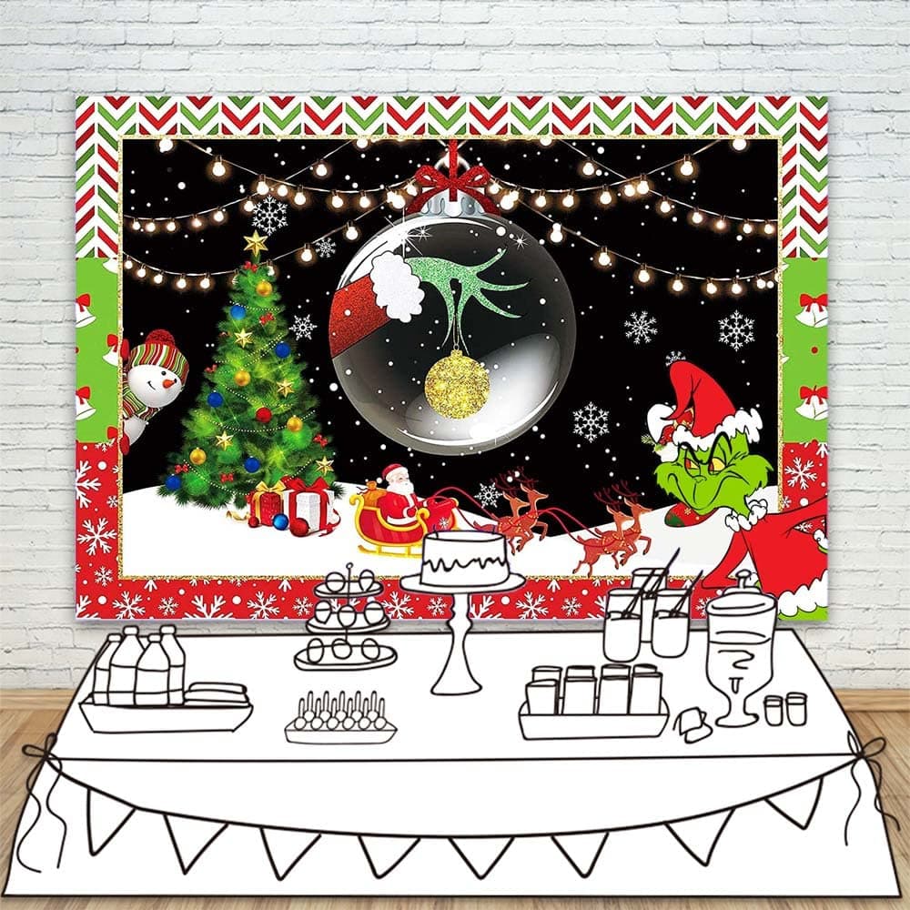 Grinch Christmas Backdrops for Photography 5x3ft Merry Christmas Background Grinch Theme Birthday Backdrop for Kids Vinyl Banner Grinch Baby Shower Backgrounds