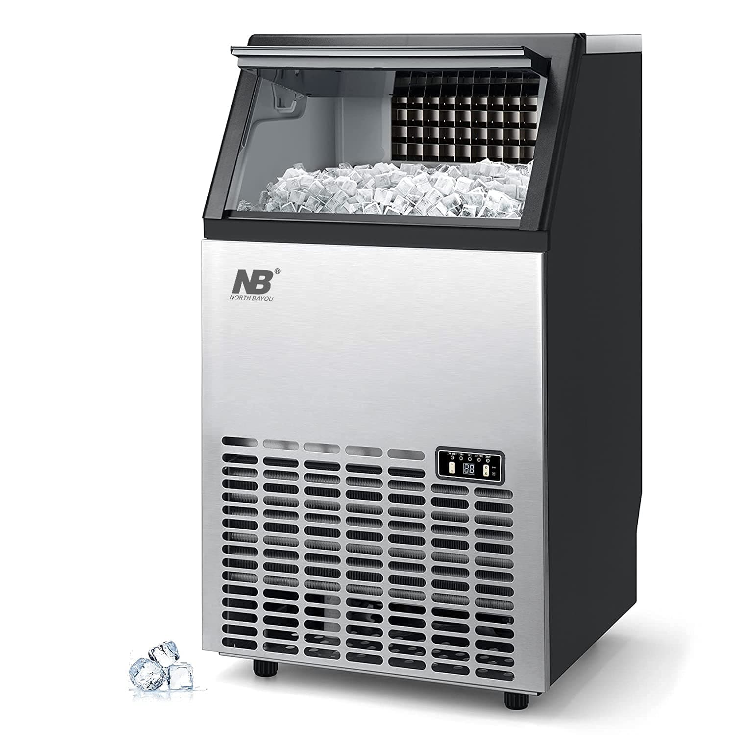 NB North Bayou Commercial Ice Maker 45kgs/24H, Stainless Steel Ice Machine with 15kgs Ice Storage Capacity, Free-Standing Under Counter ice Maker, Ideal for Home, Office, Restaurant, Bar, Coffee Shop