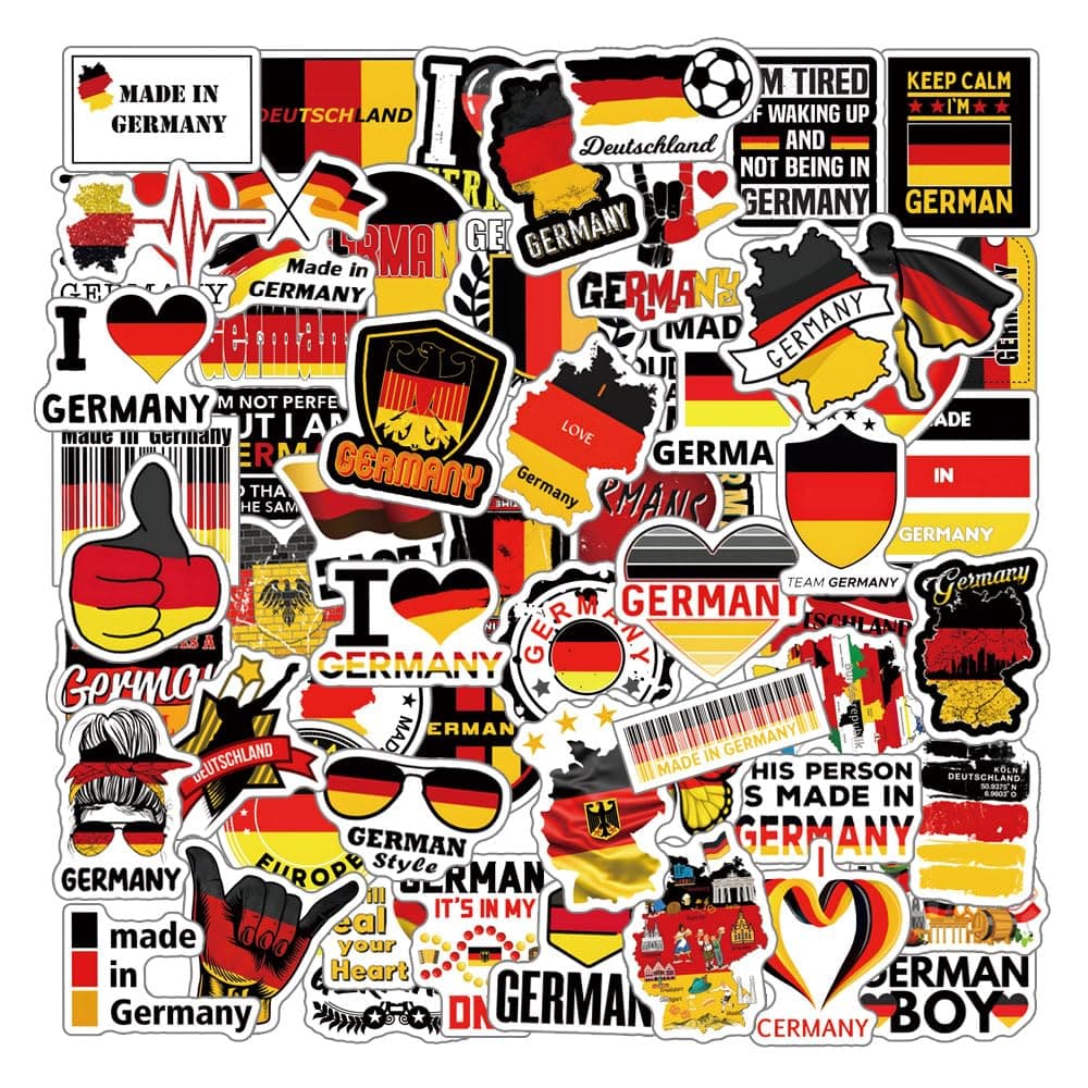 62Pcs Germany Stickers Pack, Aesthetic Graphic Vinyl Waterproof Sticker Decals for Water Bottle,Laptop,Phone,Skateboard,Scrapbooking,Bumper Choice forFans for Party Supply