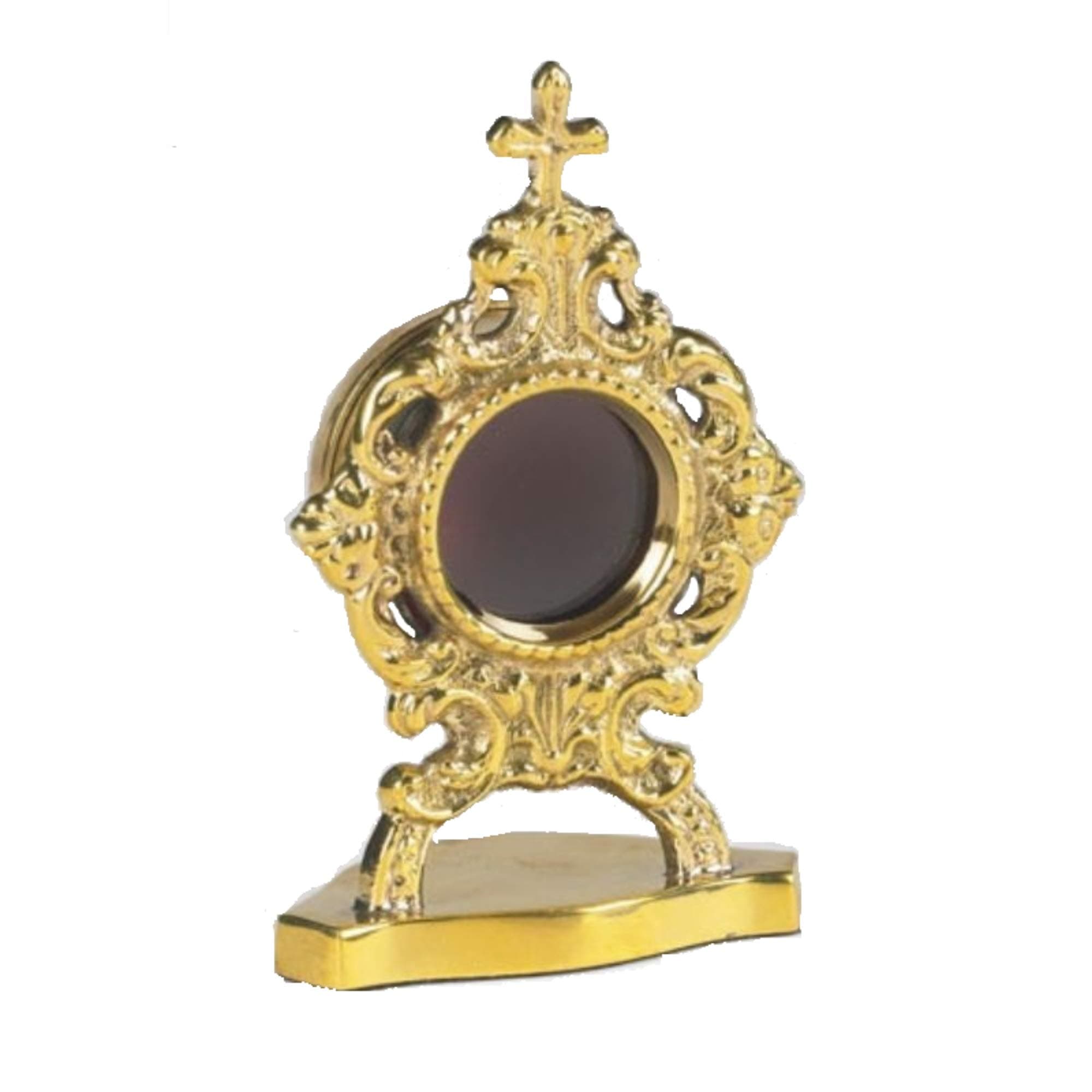 Personal Reliquary with Round Case 3 1/2 Inch Brass Relic Container