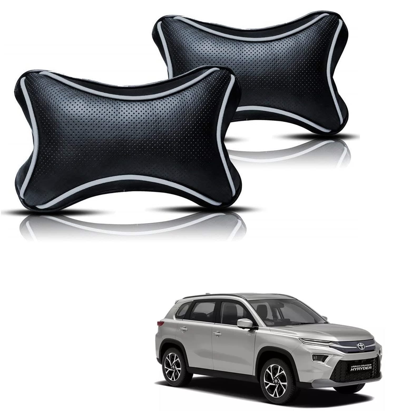 AUTOADDICT Auto Addict Car Dotted Black Color Neck Rest Cushion Pillow Set of 2 Pcs for Toyota Urban Cruiser Hyryder