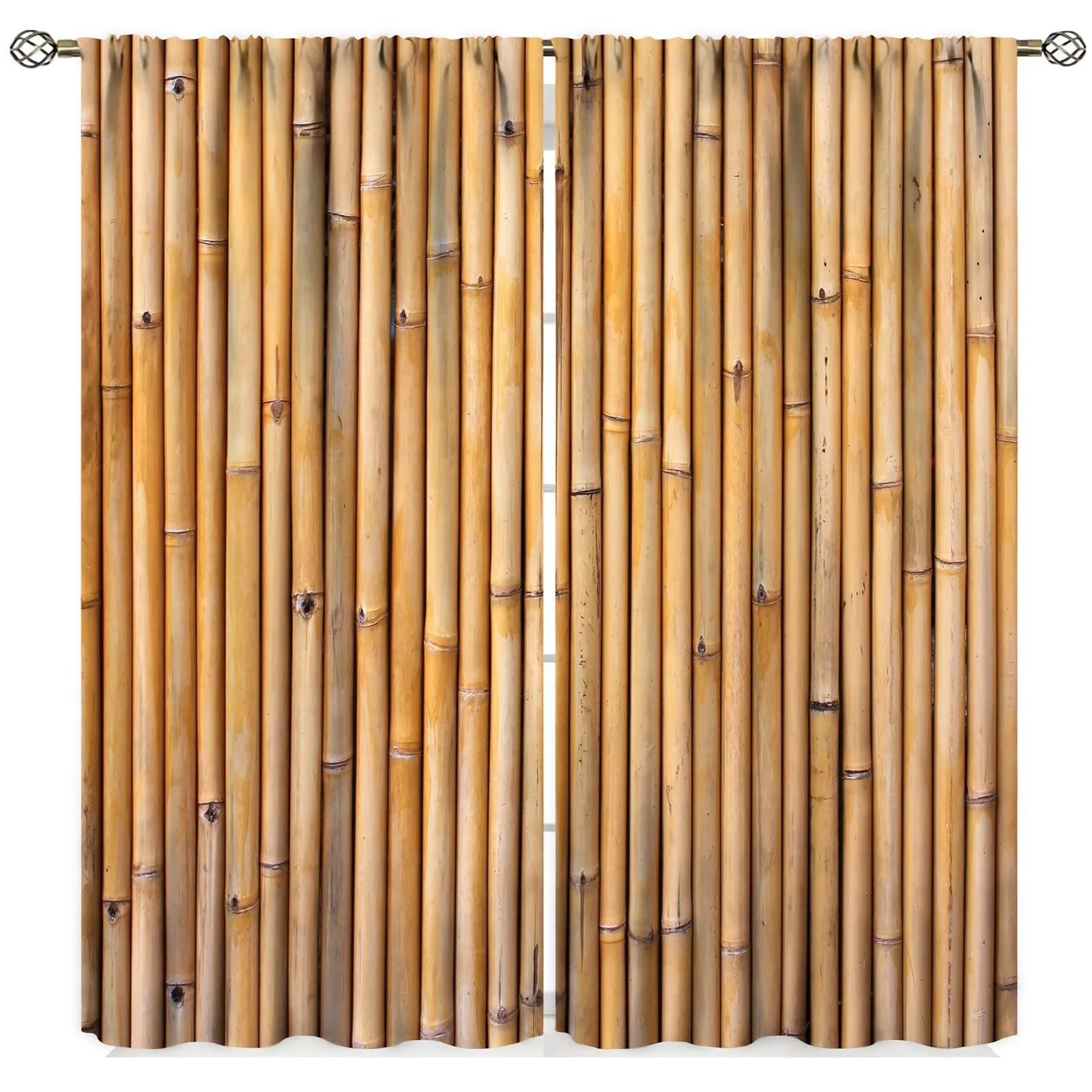 Bamboo Curtains, Bamboo Tree Image Traditional Chinese Calligraphy Style Culture Theme, Living Room Bedroom Window Drapes 2 Panel Set 42" X 45"
