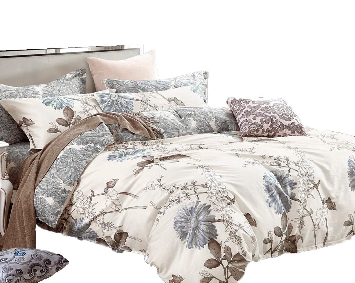 Daisy Silhouette Reversible Floral Print 5-Piece 100% Cotton Bedding Set: Duvet Cover, Two Pillowcases and Two Pillow Shams (King)