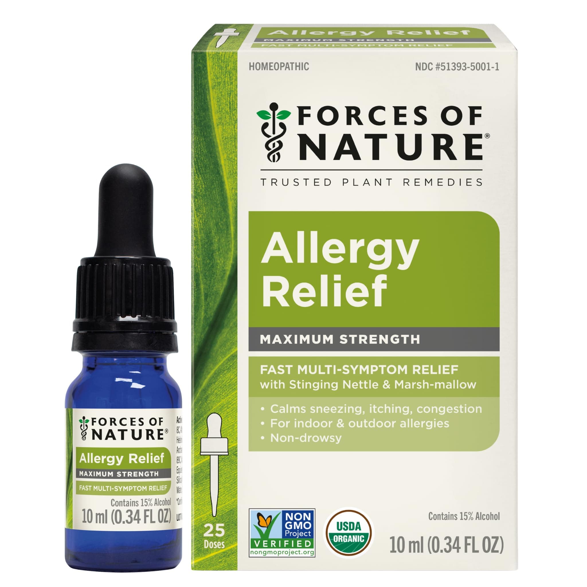 Allergy Relief, Organic Maximum Strength Homeopathic Medicine, 0.34 Fl Oz, Immune Support & Multi Symptom Relief from Indoor & Outdoor Allergies, Runny Nose, Itchy Eyes, Non-Drowsy