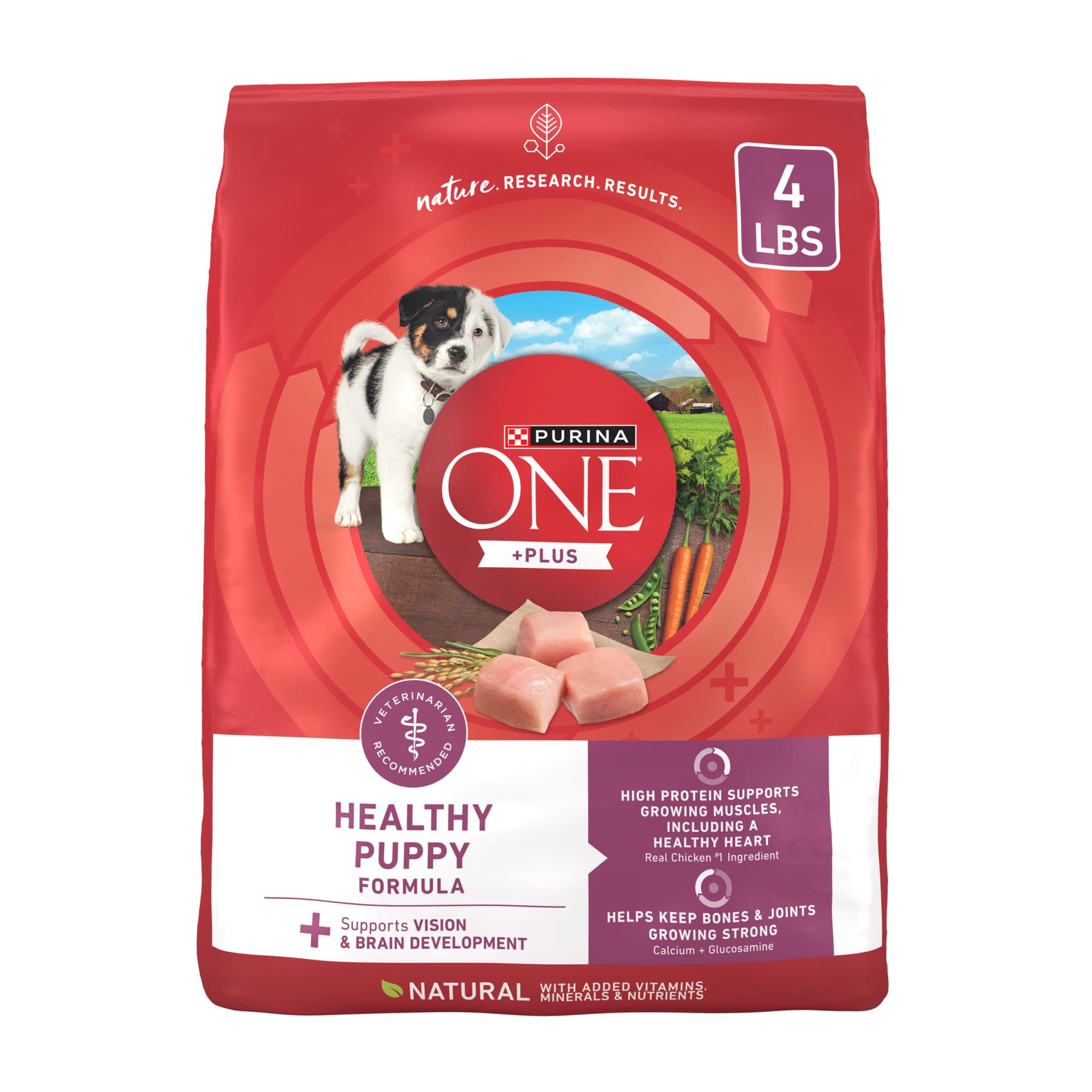 Purina ONE Plus Healthy Puppy Formula High Protein Natural Dry Puppy Food with added vitamins, minerals and nutrients - (Pack of 4) 4 lb. Bags