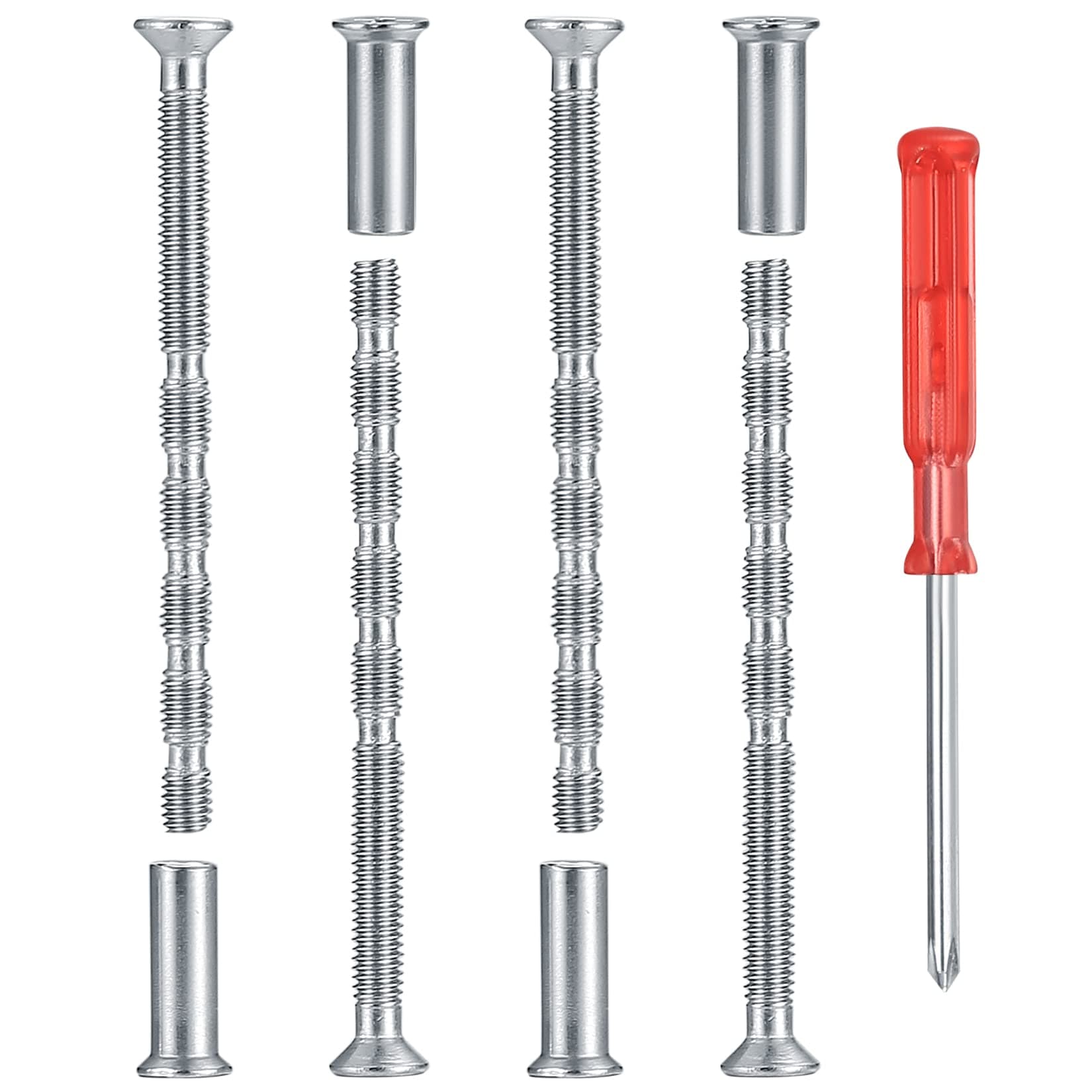 M4 Door Handle Bolt Through Fixings, 4pcs,Nickel Plated Adjustable Length Fixing Male to Female Sleeves Screws Bolts Nuts for Door Handle Cabinet Drawers