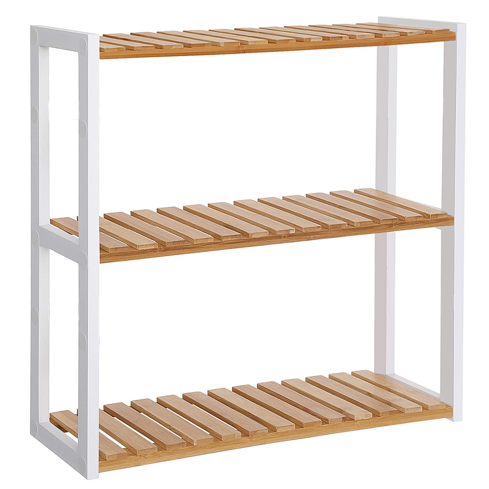 Bamboo Bathroom Shelf, 3-Tier Adjustable Plants Rack, Wall-Mounted or Stand, in the Living Room, Balcony, Kitchen, Natural and White BCB13WN