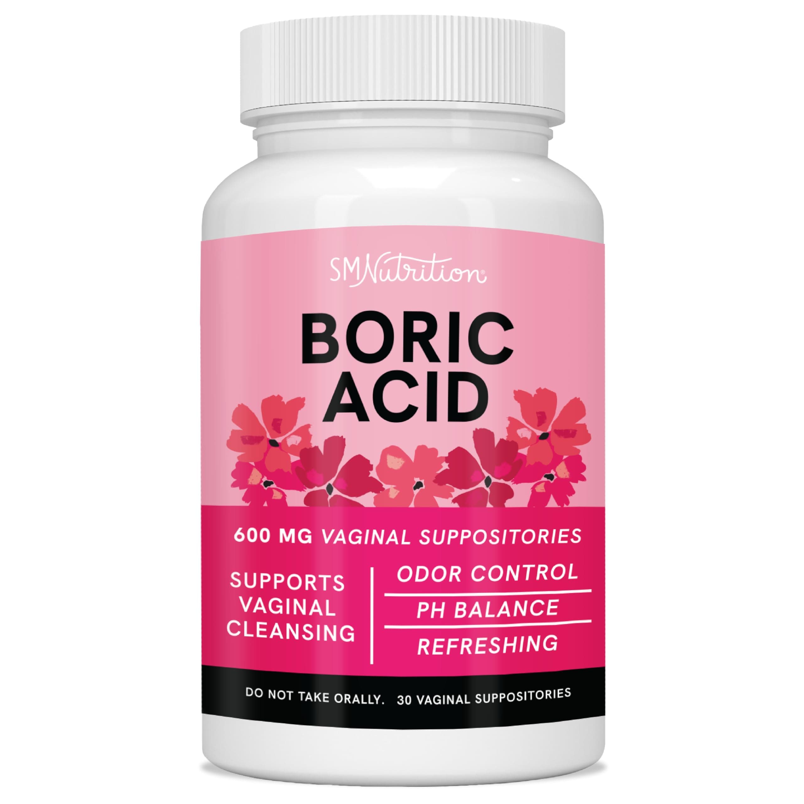 Boric Acid Suppositories for Women | pH Balance, Vaginal Odor & Itching | Feminine Hygiene & Intimate Health Supplement with Boric Acid | 600mg | Unscented & Free of Artificial Dyes | 30 Count