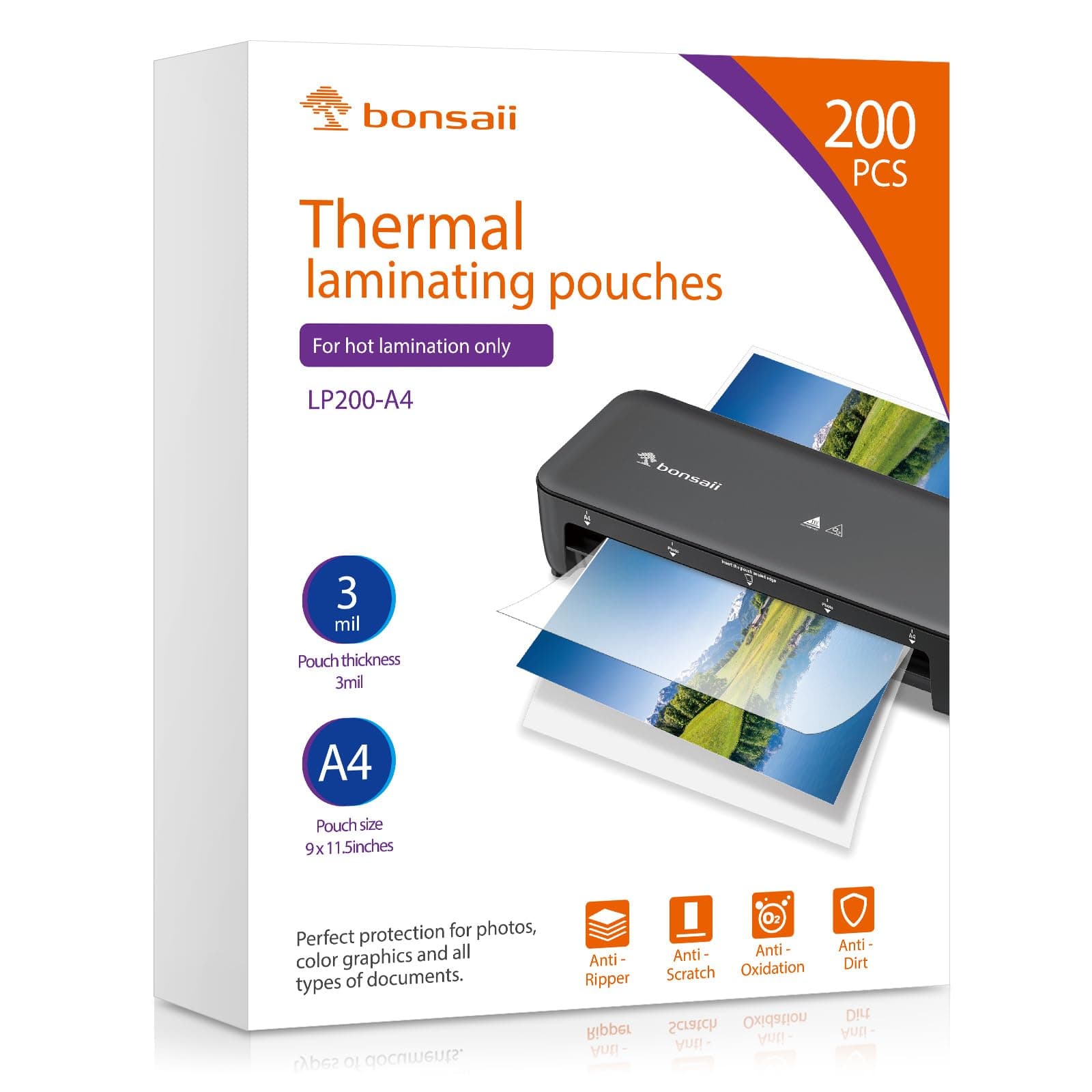Bonsaii Laminating Sheets, 200 PCS 3mil Thermal Laminating Pouches, 9 x 11.5 inches,Clear and Durable, Suitable for Multiple Fields of Use