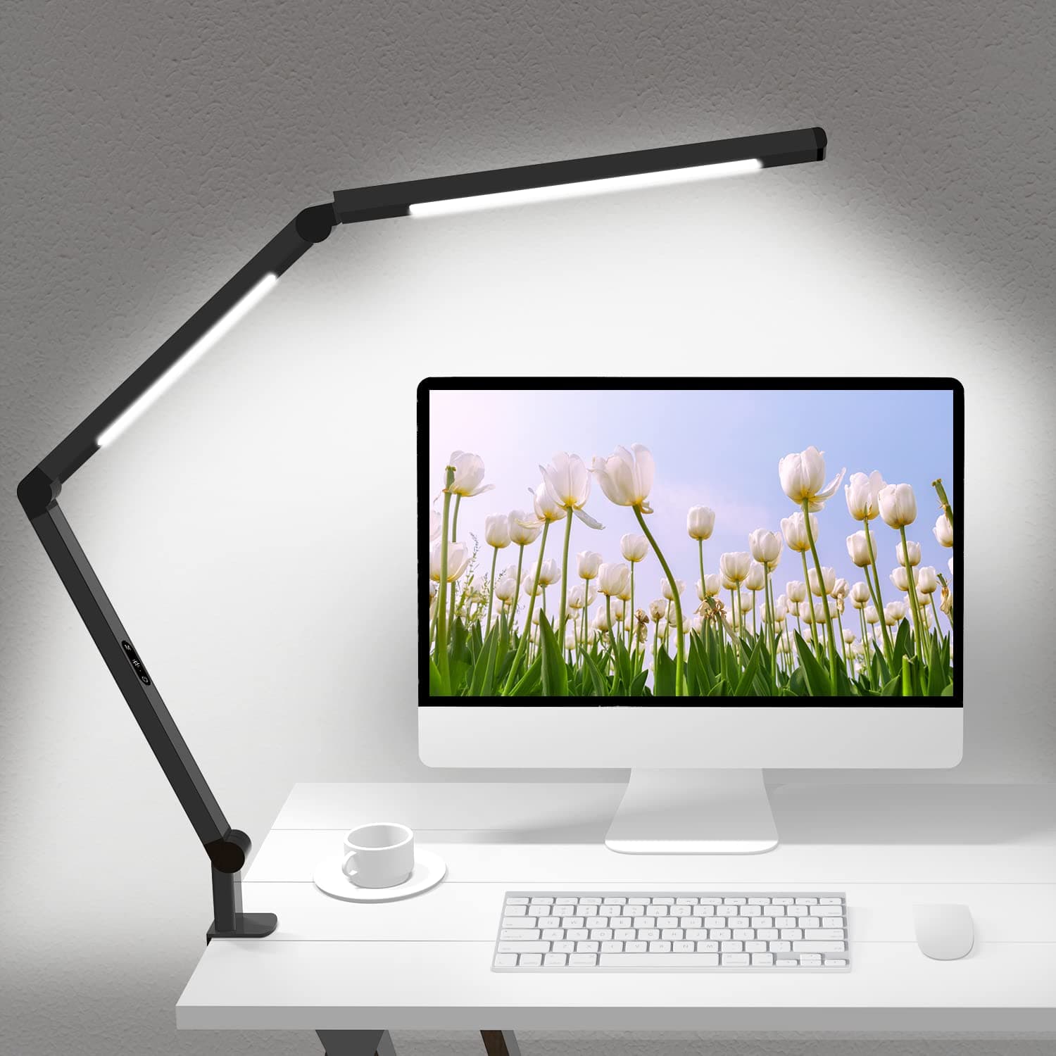 - LED Desk Lamp with Clamp, Architect Desk Lamp with Dual Light and Adjustable Swing Arm, Clip-on Eye-Care 4 CCT Modes & 5 Brightness Levels Table Light Modern Computer Lighting for Home Office