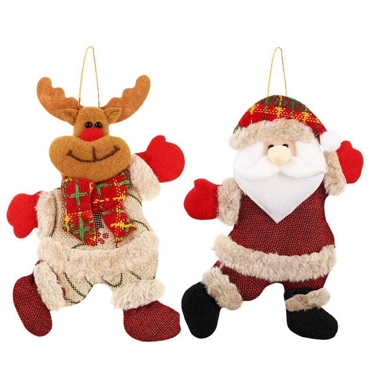 Huders Christmas Plush Ornaments Christmas Tree Ornaments, Xmas Hanging Decoration Santa Clause Snowman Reindeer Doll for Christmas Tree Pendant Toy Doll Hang Decorations (2 Pack)