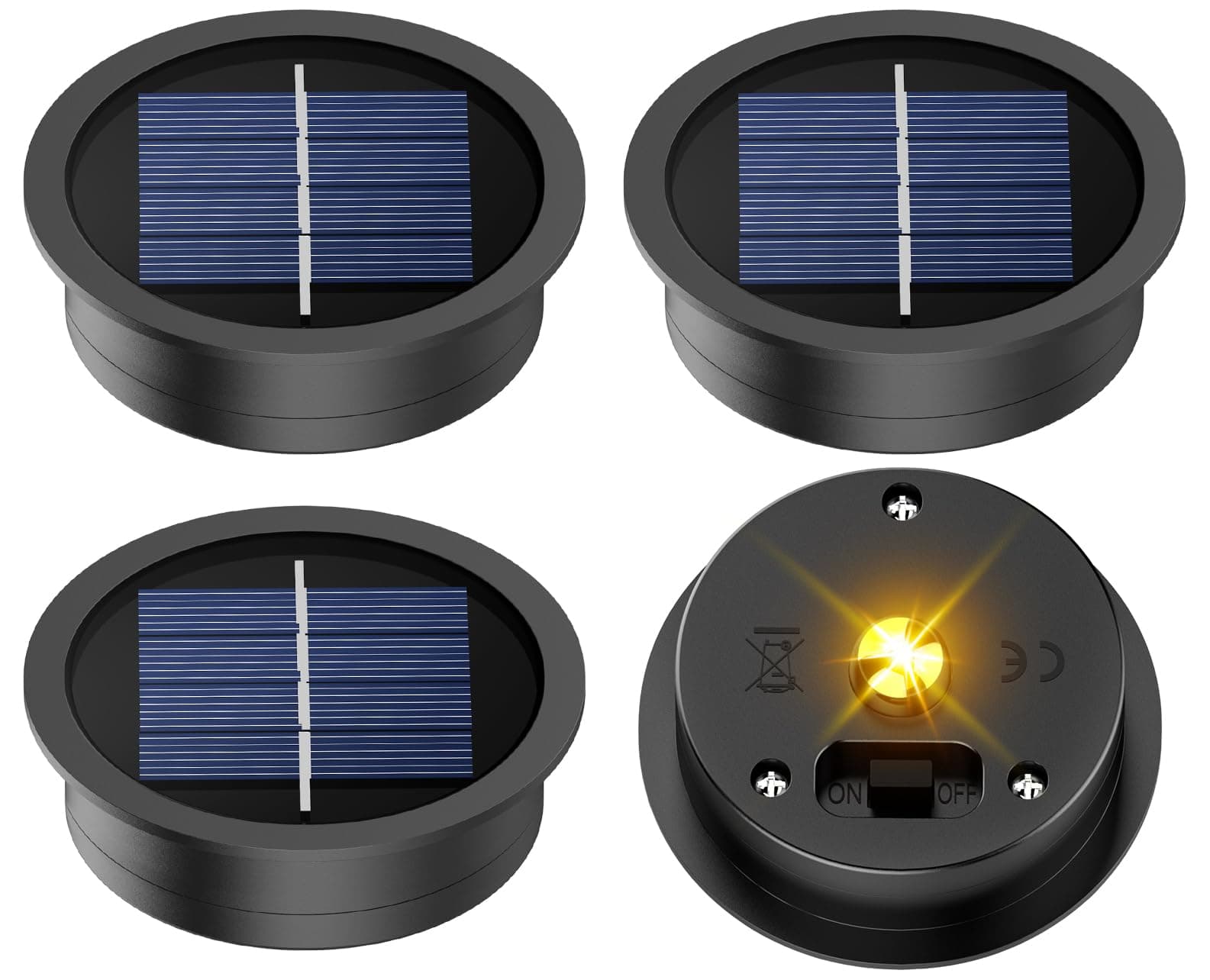 4 Pack Solar Light Replacement Top, 2.76 Inch Waterproof Solar Lantern Light Parts for Outdoor Garden, Pathway, Yard Lights & Decor (Fits Lanterns with 2.36 to 2.76 Inch Openings)