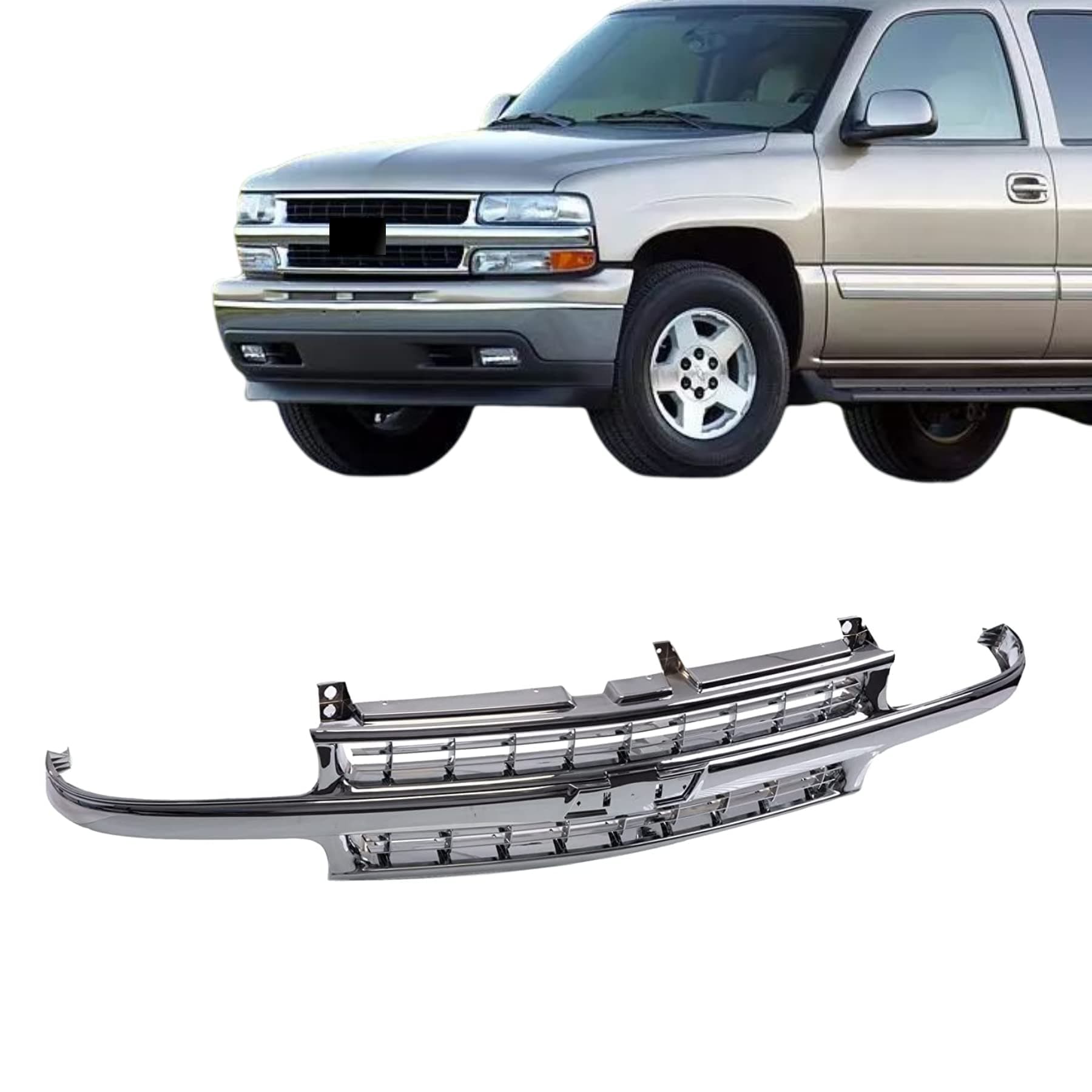 Front Grille Grill Chrome Compatible With CHEVROLET 1999-2002 Silverado 1500 2500 & 2000-2006 Suburban 1500 2500 Tahoe GM1200478