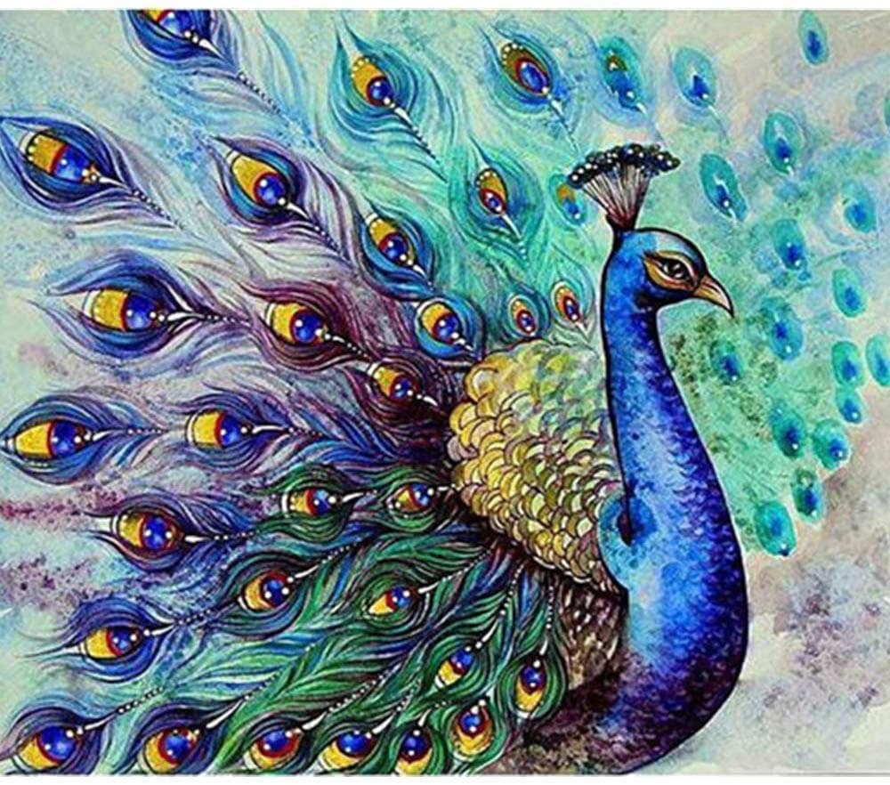 OWN4B Cross Stitch Kits Stamped, Beautiful Blue Peacock Birds Animals Pre Printed Pattern 11CT 14.2x18.1 inch DIY Embroidery Kit (Peacock)