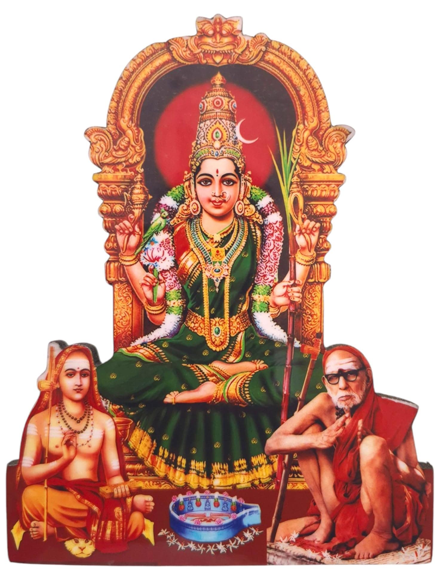 Vils Sri Kanchi Kamakshi,Adhi Sankarar,Maha Periyava Divine Holy Blessing Wood & Plastic Photo Frame Cutout with Backstand for Pooja/Gift (5 inch X 6 inch)- Multicolor
