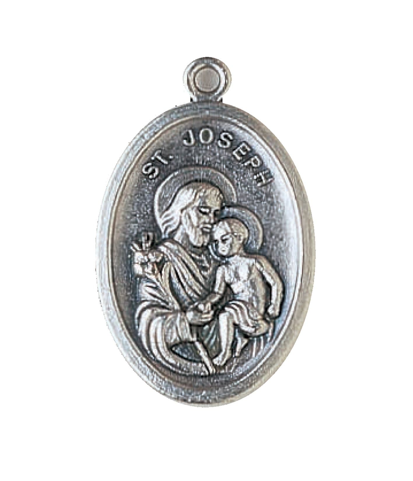 5pc Pack Patron Saints Medals, St. Joseph with Chid Jesus, Italian Oxidized Silver.