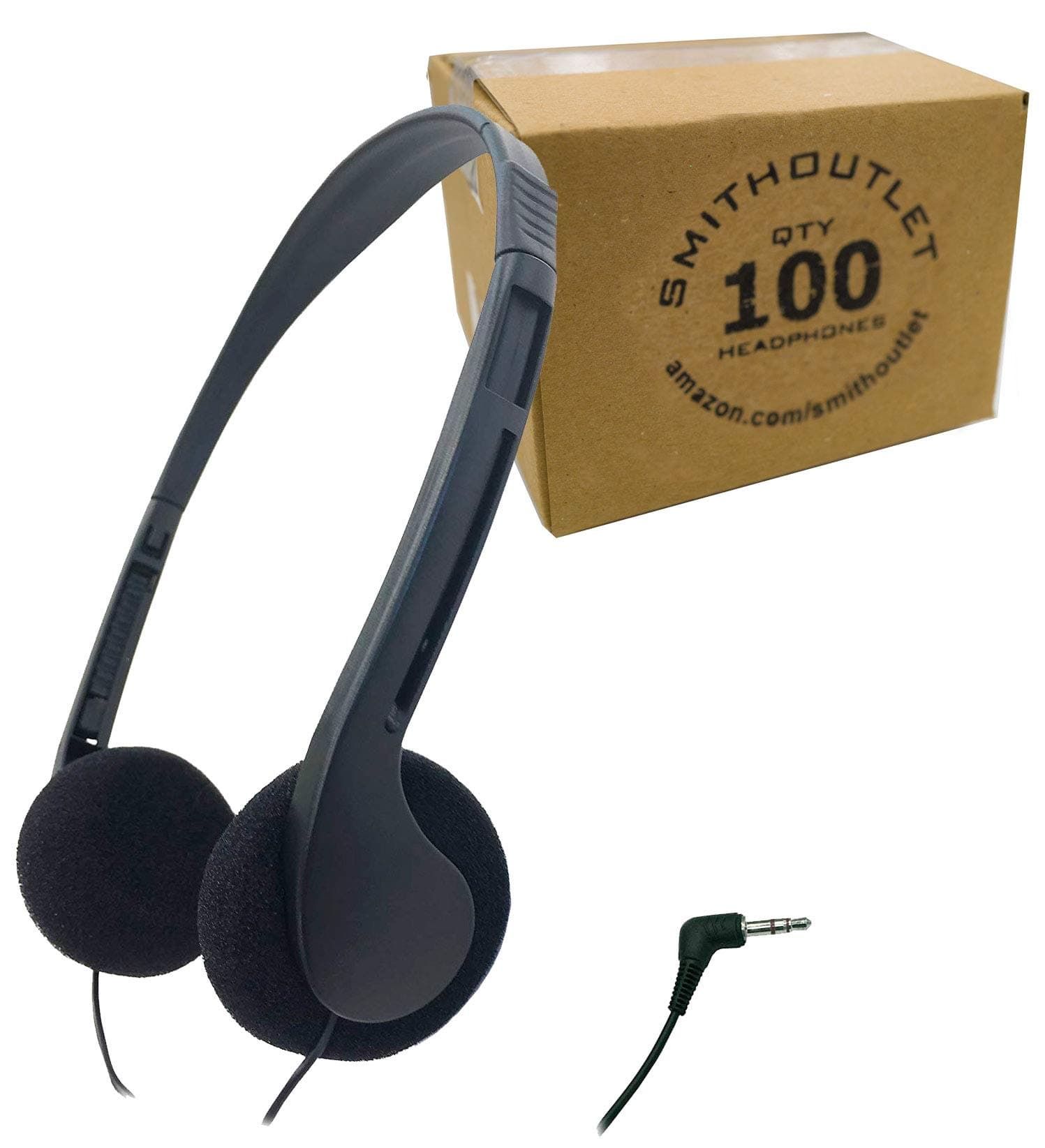 SmithOutlet 100 Pack Bulk Student Headphones with 3.5 MM Jack for Classroom Testing Library Computer Labs Black
