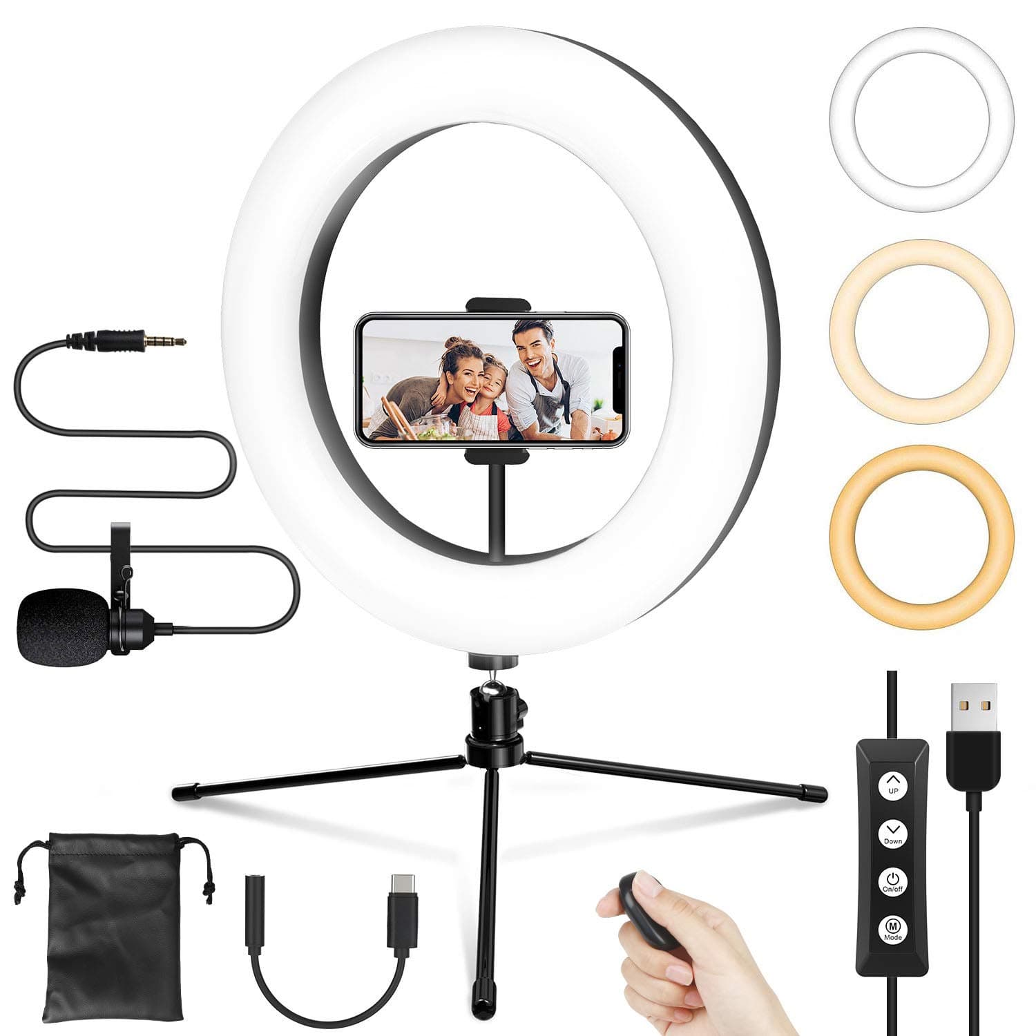iMartine LED Ring Light 10" with Tripod Stand & Phone Holder for Live Streaming & YouTube Video, Dimmable Desk Makeup Ring Light for Photography