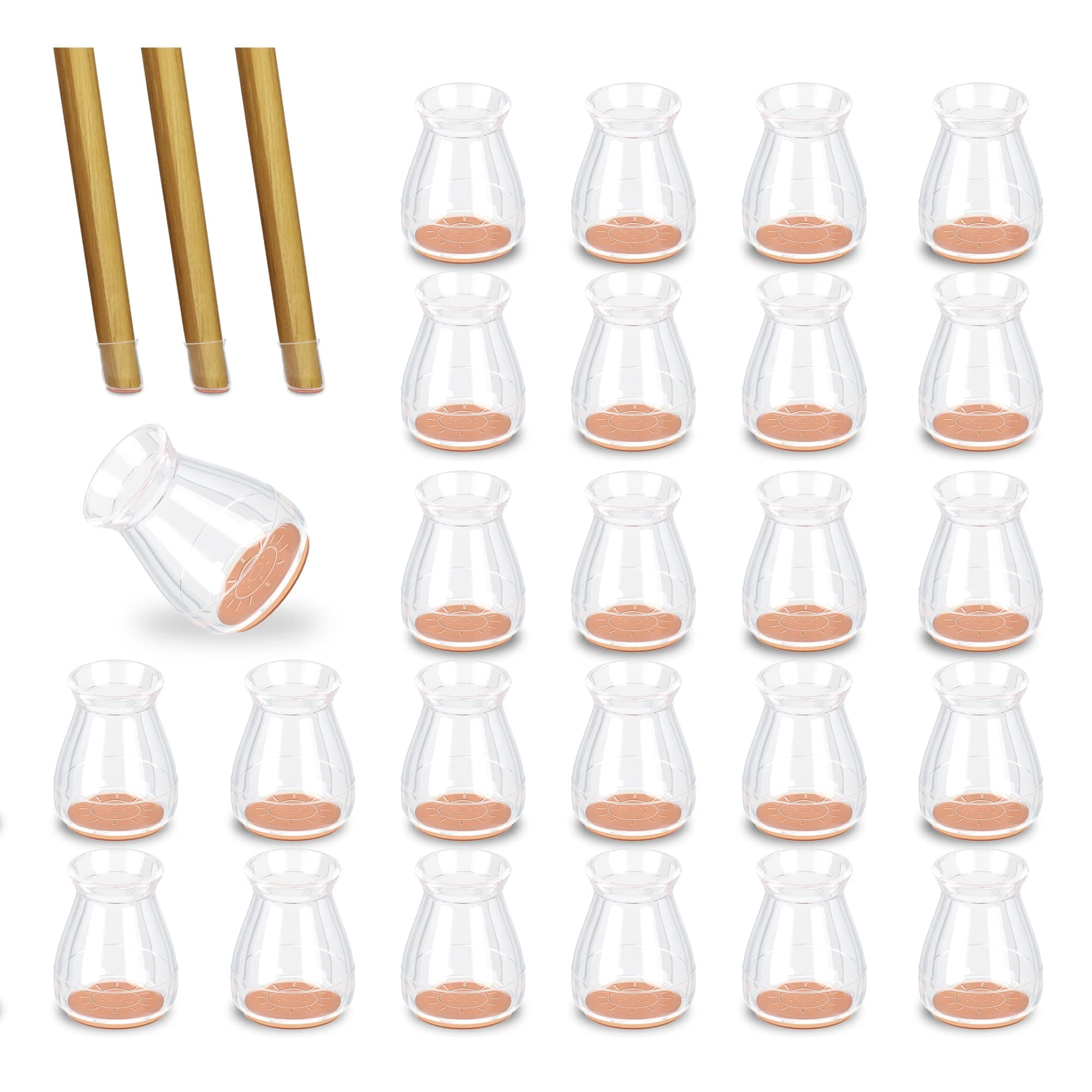YJNSFT 24Pcs Chair Leg Protectors for Hardwood Floor, Clear Rubber Furniture Leg Covers with Felt Bottom, Round Silicone Chairs Slide caps Without Noise Scratches, Elastic Table Feet Pads-Extra Small