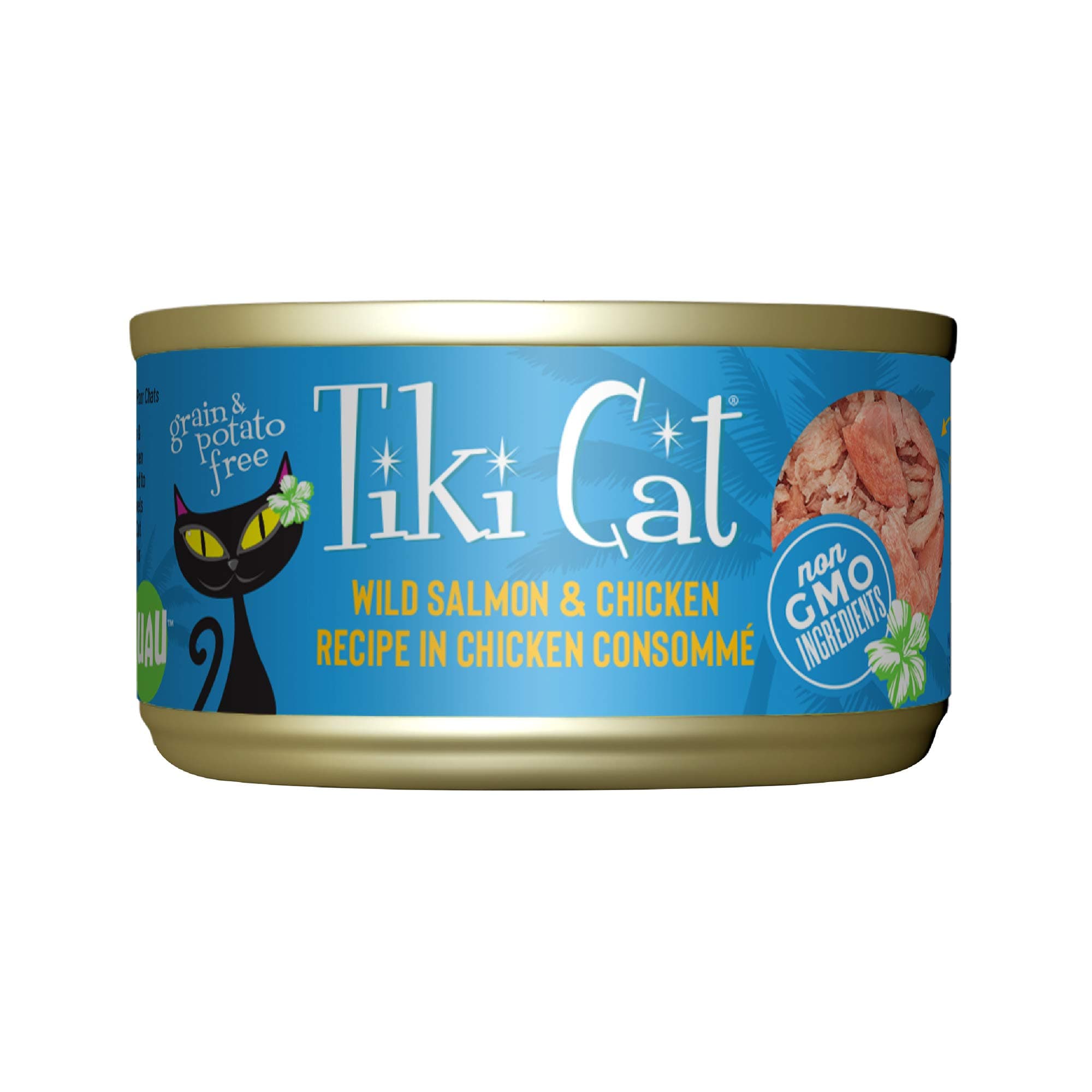 Cat Luau Grain-Free, Low-Carbohydrate Wet Food with Poultry or Fish in Consomme for Adult Cats & Kittens, 2.8oz, 12pk, Salmon & Chicken