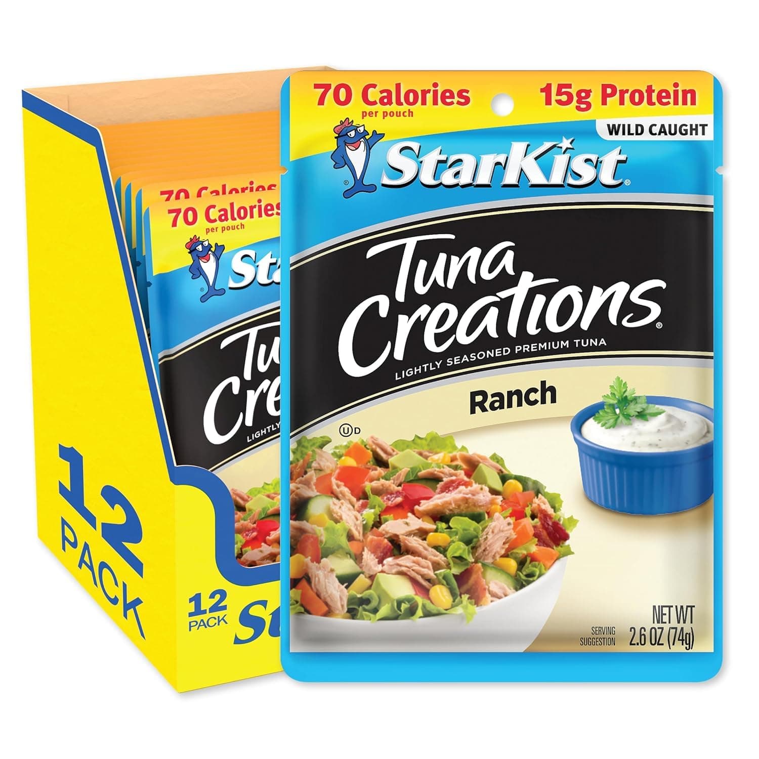 StarKist Tuna Creations Ranch Pouch (2.6 oz - 12 Pack) Wild Caught, High Protein Shelf Stable Seafood, Gluten Free, Soy Free, No Draining, Ready to Eat for Salads and Sandwiches