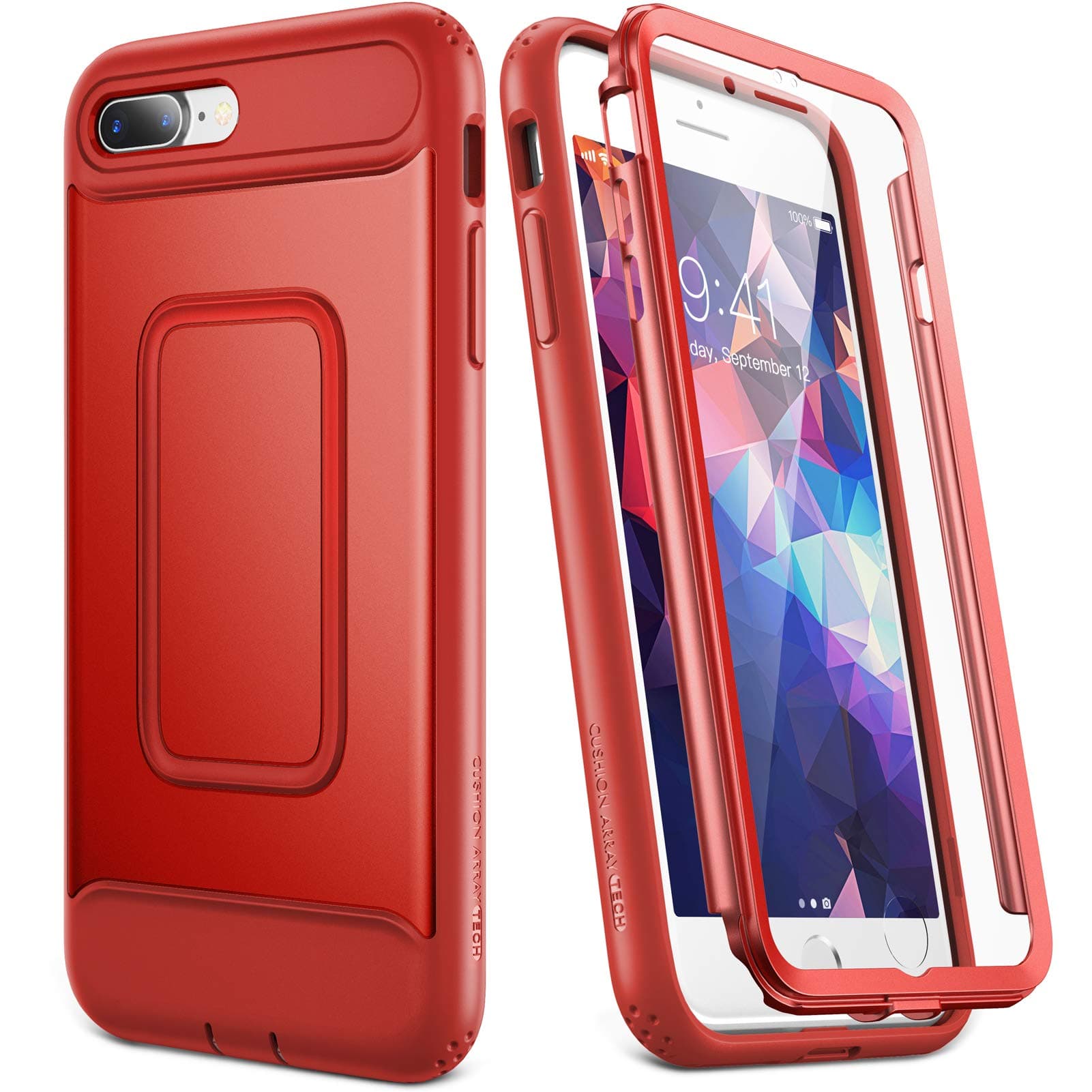 YOUMAKER Case for iPhone 8 Plus & iPhone 7 Plus, Full Body with Built-in Screen Protector Heavy Duty Protection Shockproof Slim Fit Cover for Apple iPhone 8 Plus 5.5 Inch - Red