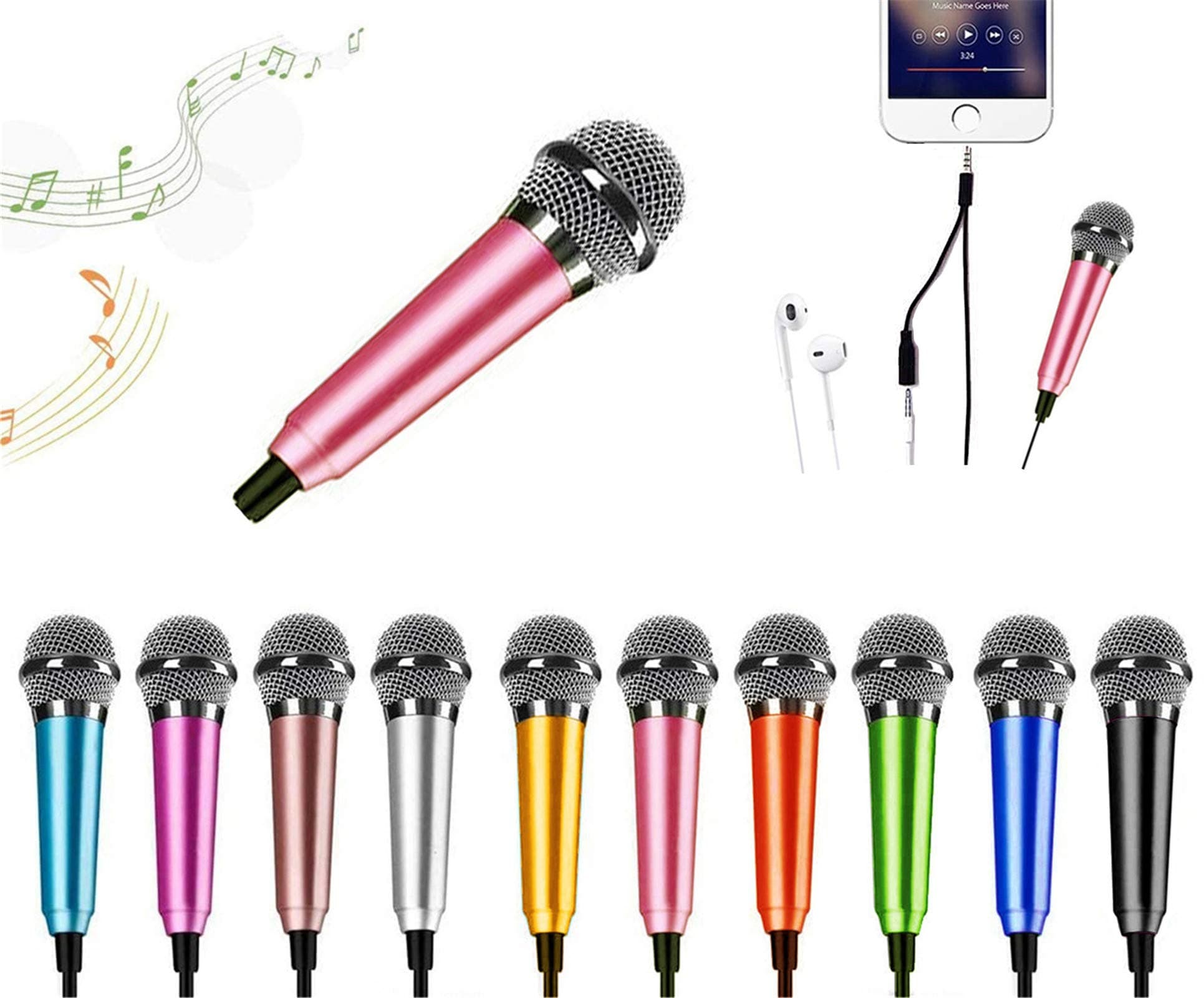 Aspiree Mini Karaoke Microphone, Pink, 3.5 mm Jack, Unidirectional, Battery Powered, Karaoke Microphone