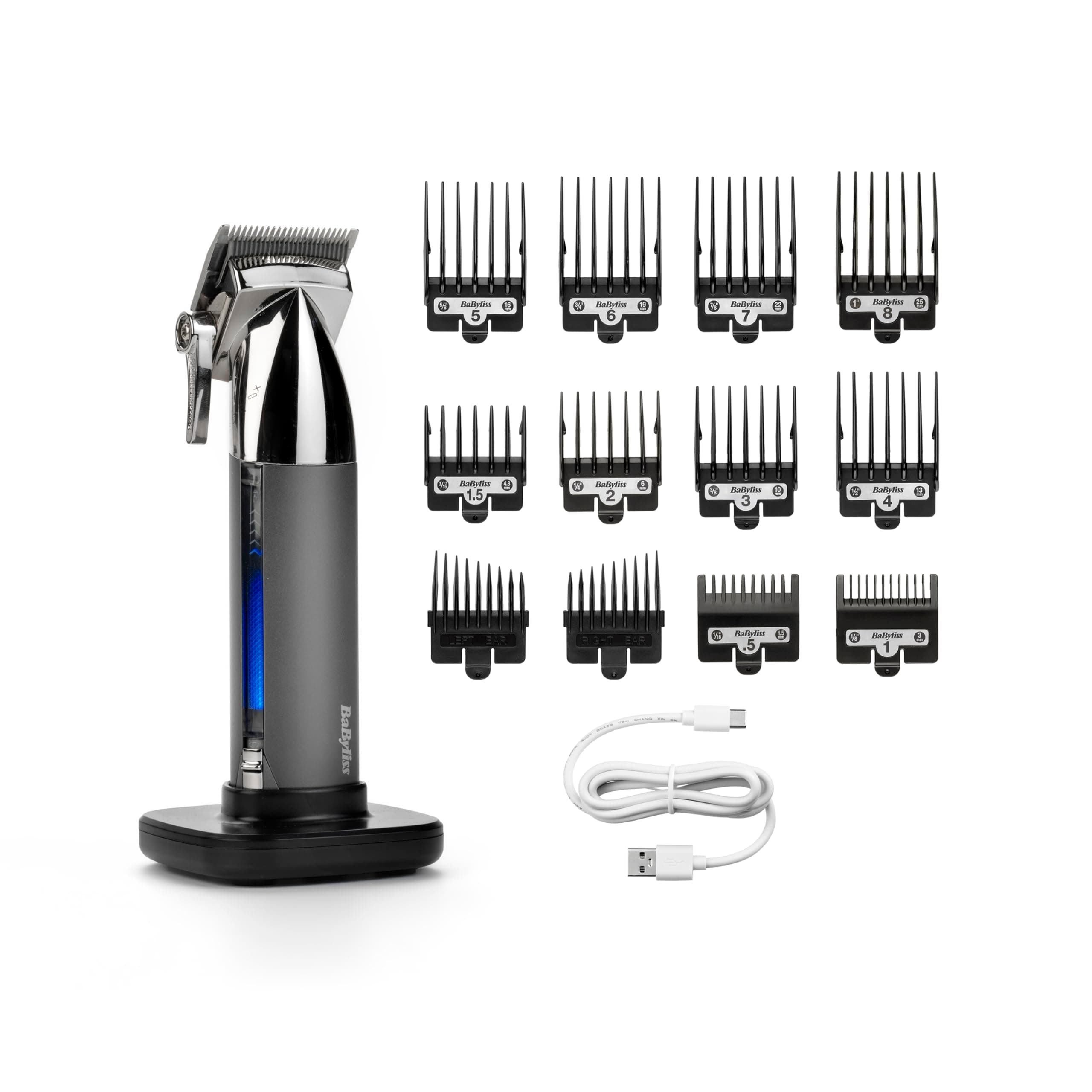 Super-X Metal Series, Cordless Hair Clipper - Japanese Steel Blades, 10 Comb Attachments, 2 Tapered Guides, Lithium Battery, Digital Display, Metal Body, Black, 7700U