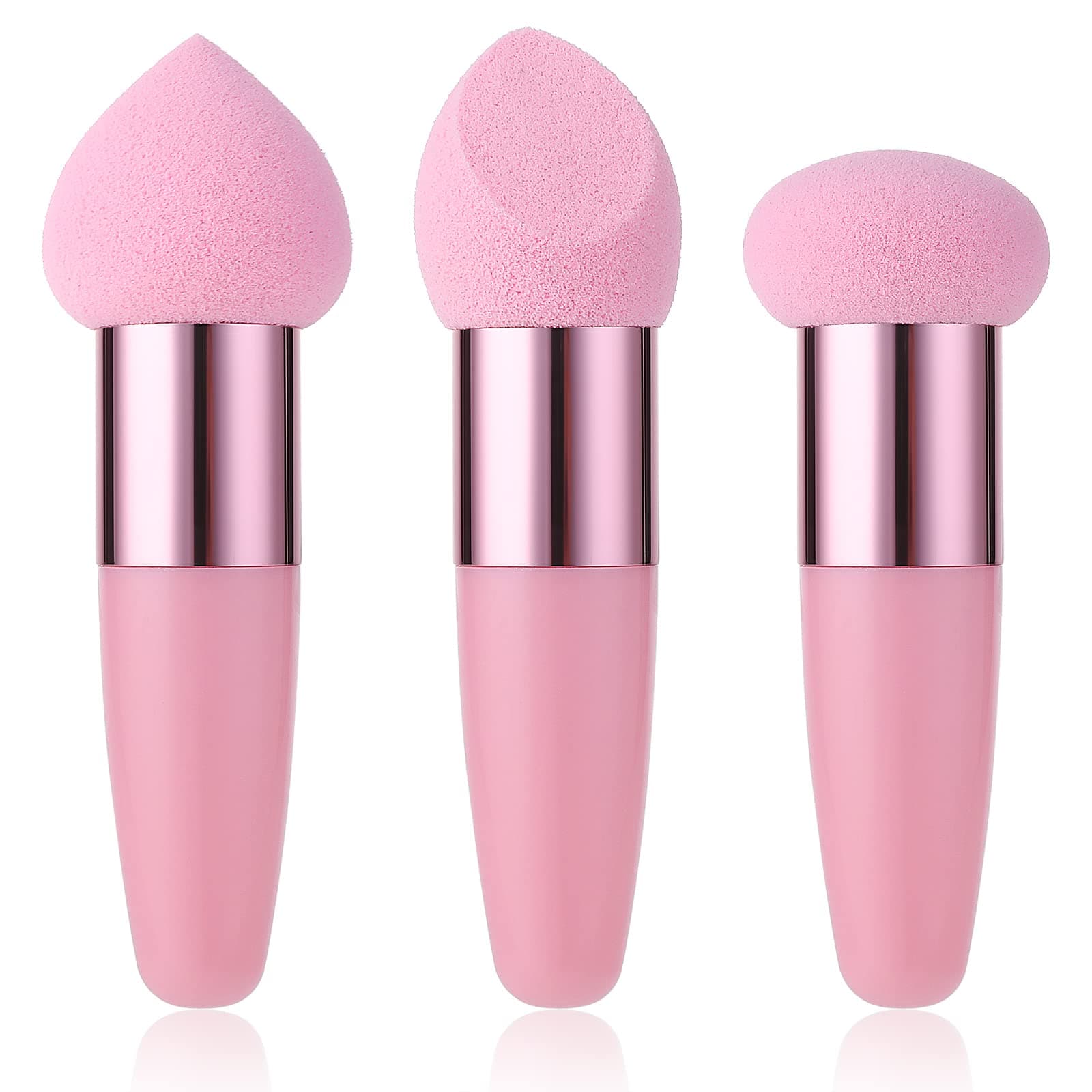 Sibba 3 PCS Makeup Sponges Foundation Cosmetic Blending Wet and Dry Make Up Applicator Cosmetic Concealer Face Brush Egg Brushes Covers Eyes Sticks Powder Puff With Handle