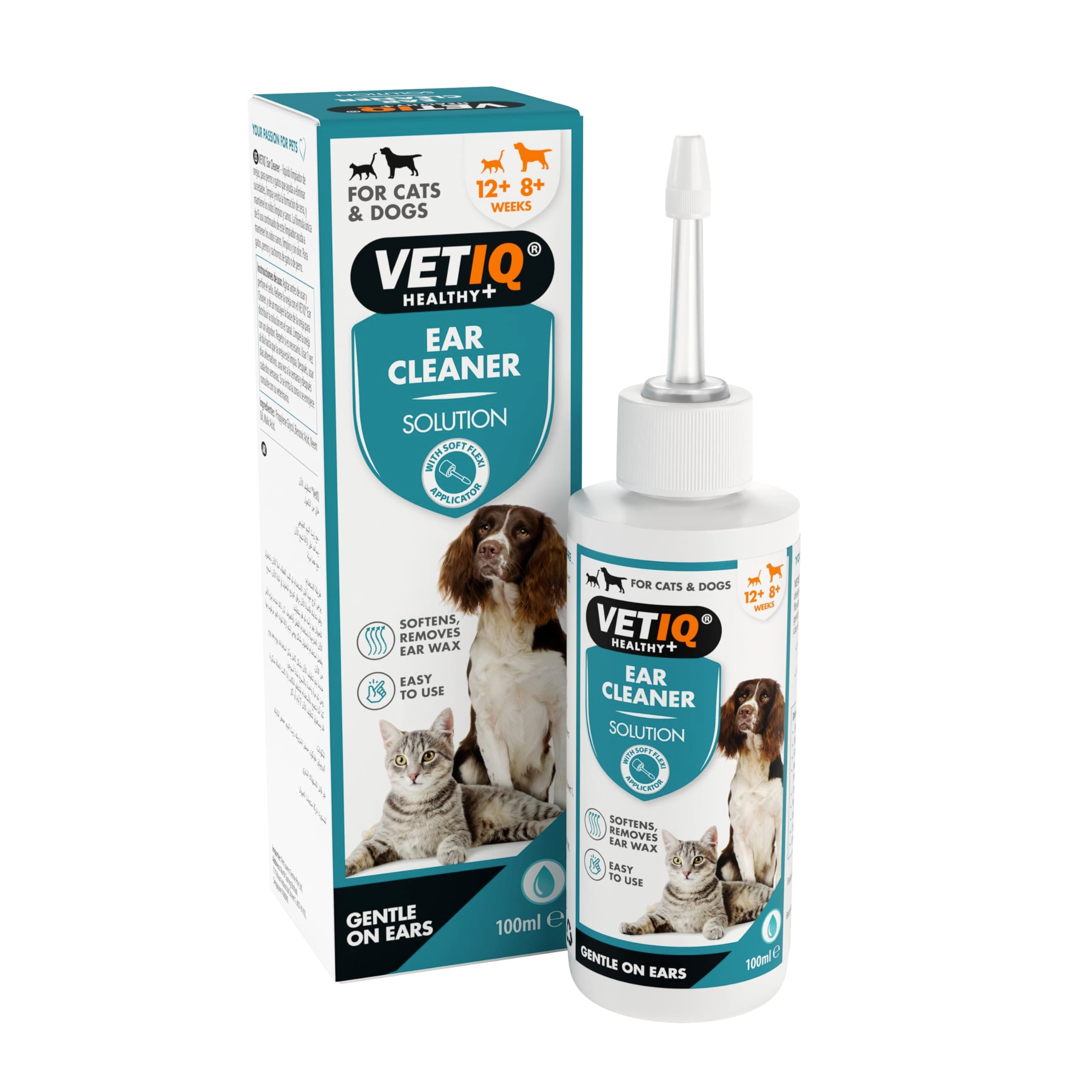 VETIQ Ear Cleaner Solution with Soft Flexi Applicator for Cats & Dogs, Safe & Gentle Solution to Soften & Remove Ear Wax & Maintain Ear Hygiene, 100 ml (Pack of 1)