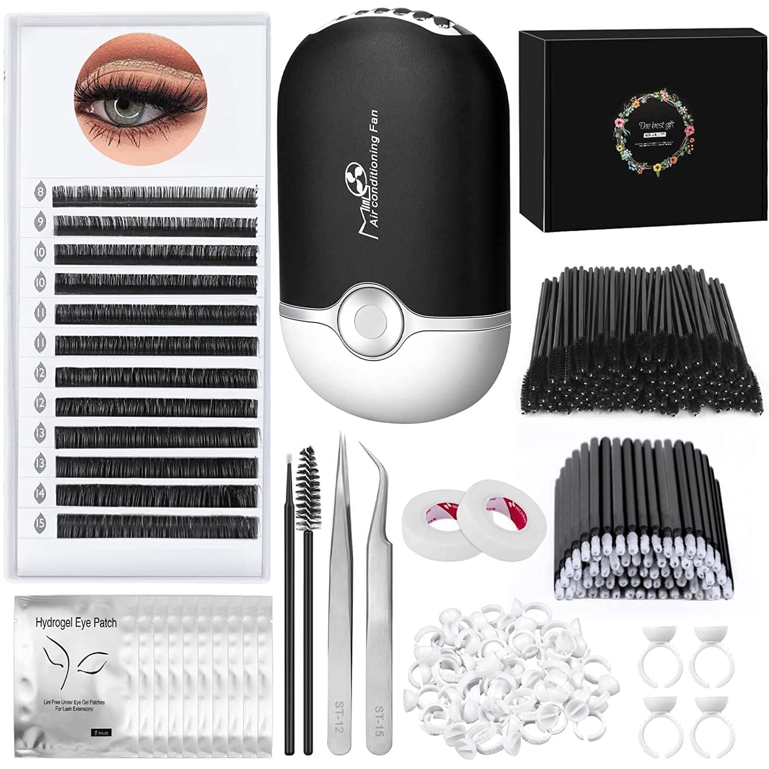 Cludoo Professional Eyelash Extension Supplies Kit with Lash Clusters Lash Kit for Eyelash Extensions Beginners with Lash Fan, Tweezers, Tapes, Mascara Brushes,Lash Extension Kit for Beginners Starter