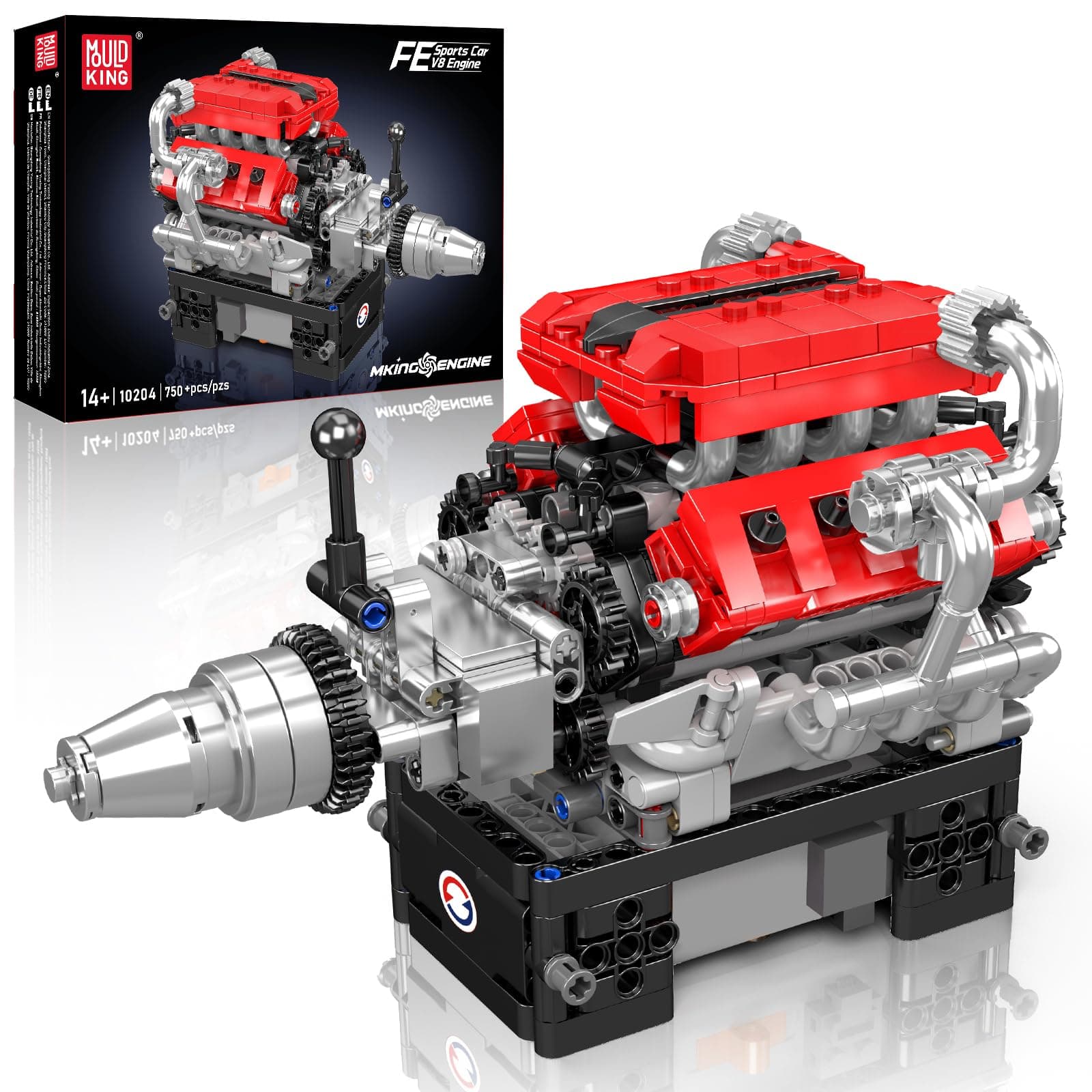 Mould King 10204 V8 Engine Model - Build Your Own V8 Engine Toy 8 Cylinder Gasoline Car Engine Replica Model Building Kit for Adults (750 Pieces)
