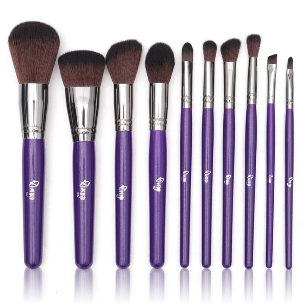Qivange Makeup Brush Set 10PCS Liquid Powder Cream Foundation Blending Brush Kit Blush Synthetic Eyeshadow Brushes for Beginner/Professional(Purple)