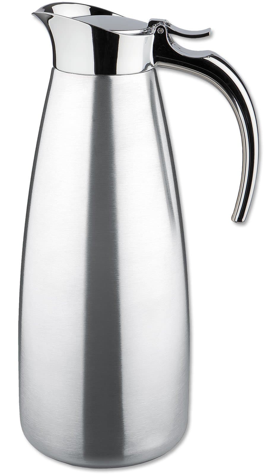 Isosteel VA-9345K 1.0 Liter 34 fl. oz 18/8 polished Stainless Steel Tableline Double-Walled Vacuum Carafe with Flap Lid, Dishwasher Safe / BPA free