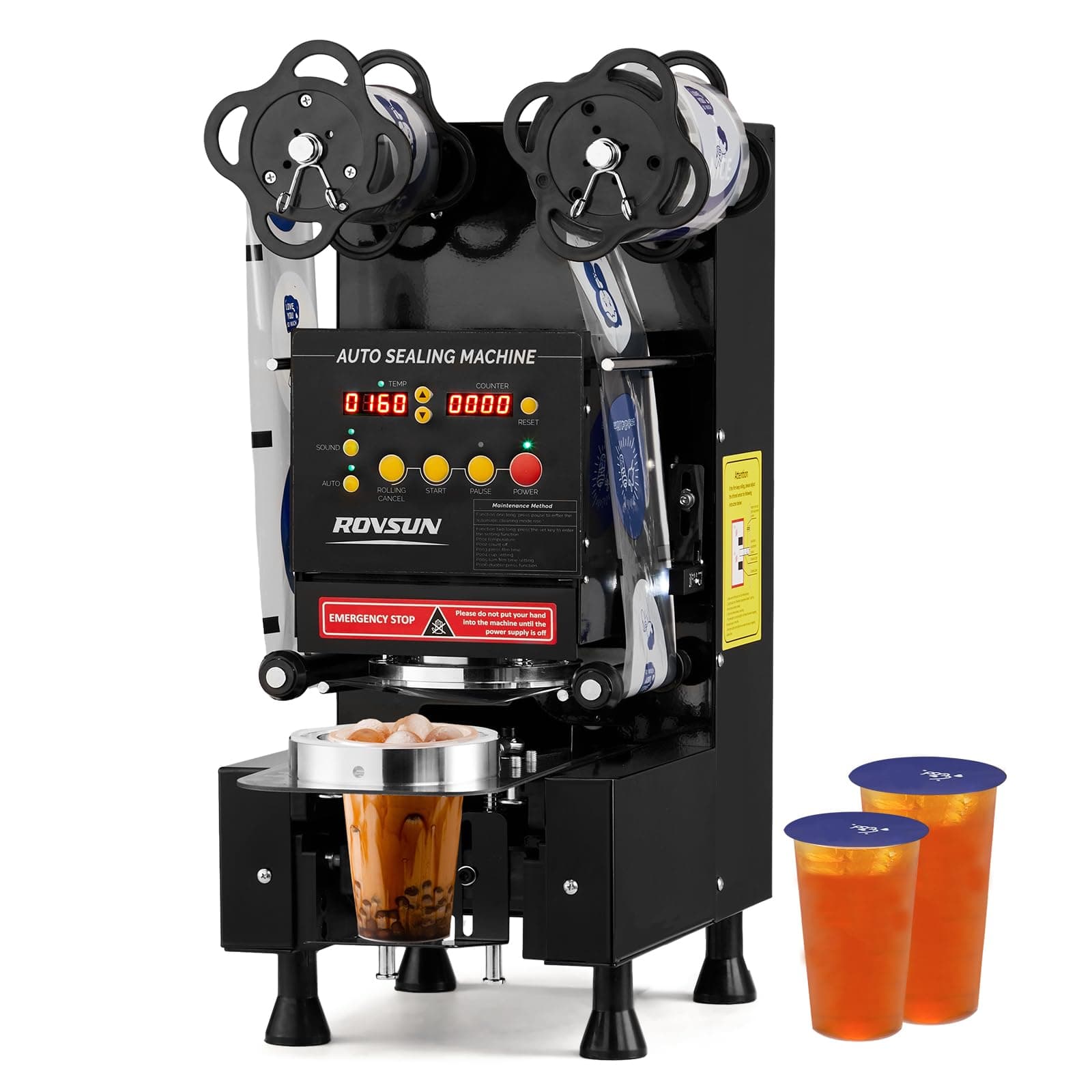 Cup Sealing Machine, Full Automatic Cup Sealer Machine 88/89/90/95mm, Electric Boba Cup Sealing Machine 500-600 Cups/H with LCD Control Panel for Bubble Milk Tea