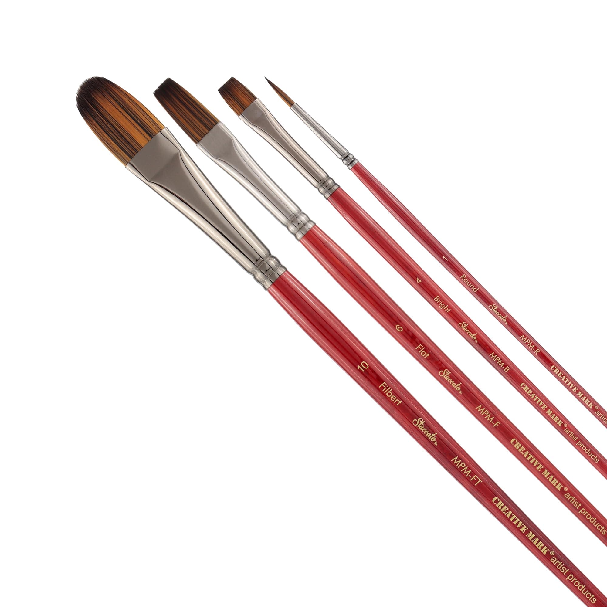 Creative Mark Artist Paintbrush Set - Staccato Long Handle Paint Brushes - Assorted Sizes - Try Me Pack - 4 Pieces