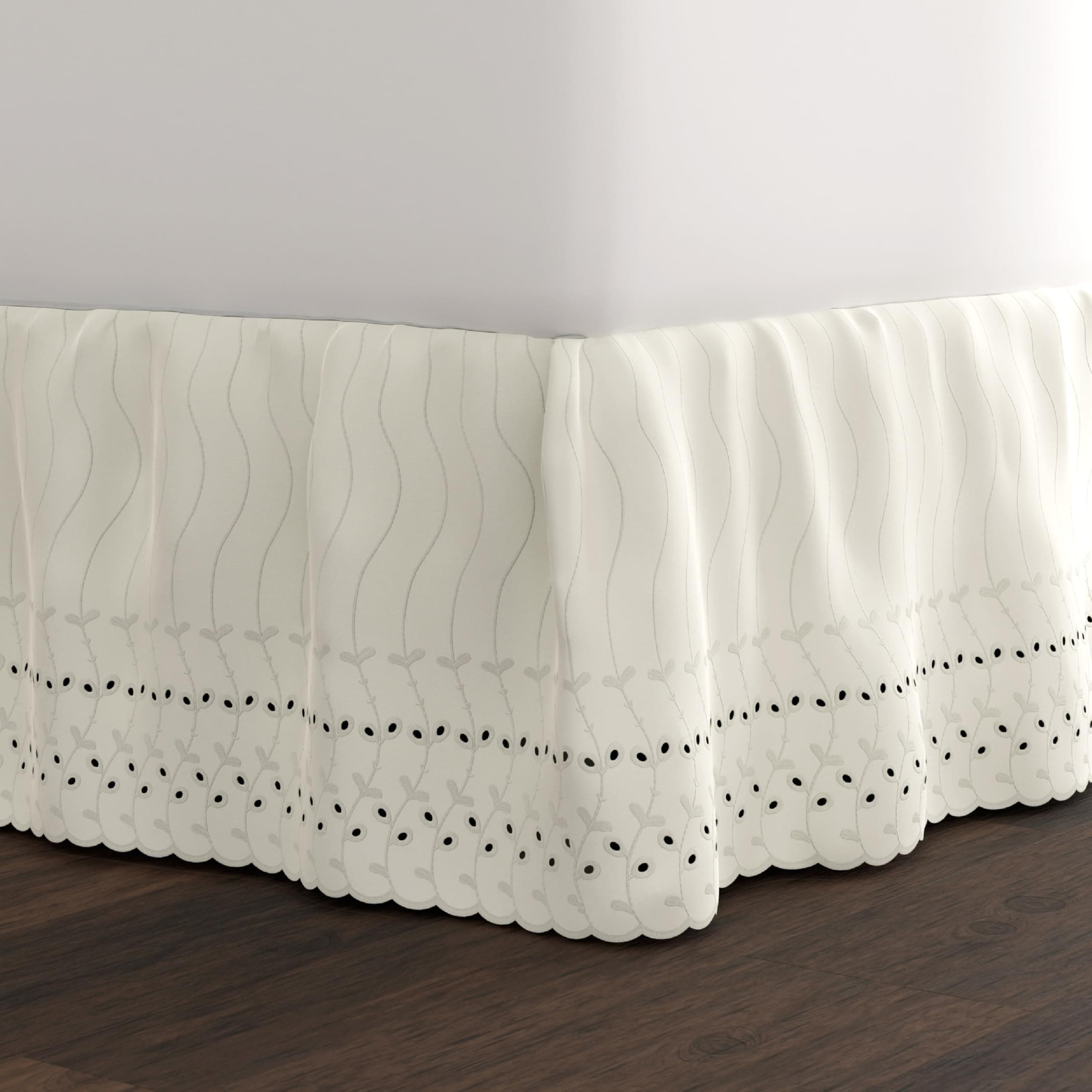 Eyelet Ruffled Bedskirt - Ruffled Bedding with Gathered Styling -14" Drop, Twin, Bone Ivory