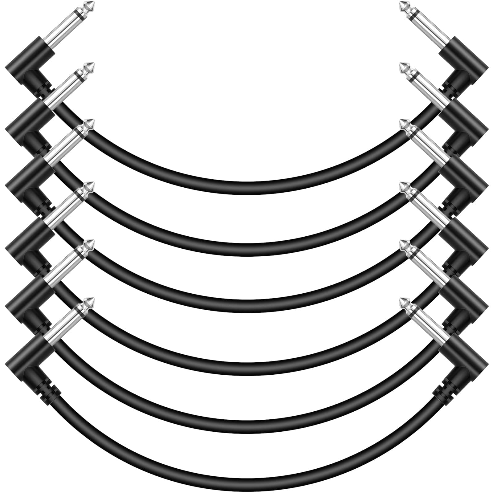 12 Inch 6 Pack Guitar Patch Cables, Black Guitar Pedal Cable Effect Cable Cord, 1/4" inch TS Guitar Patch Cable Right Angle