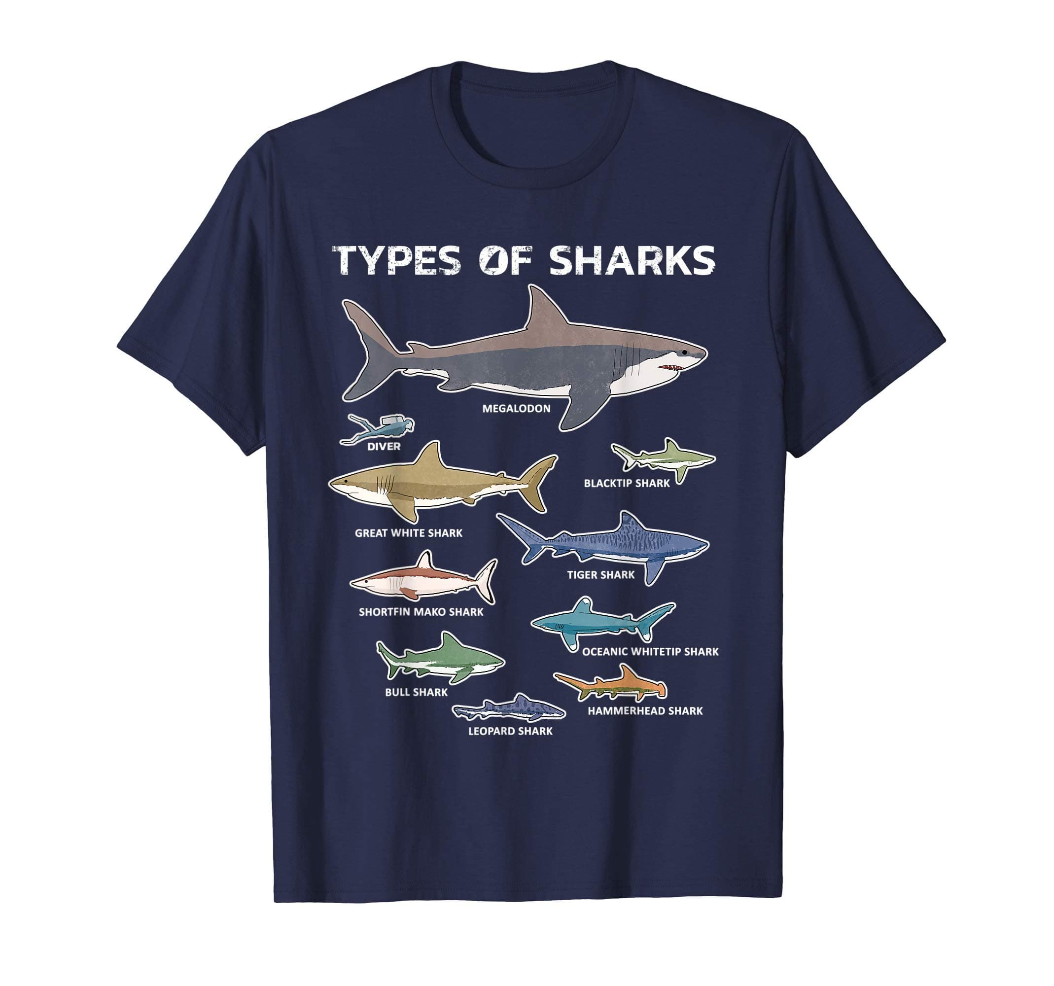9 Types of Sharks T-Shirt Educational Colorful Ocean Tee T-Shirt