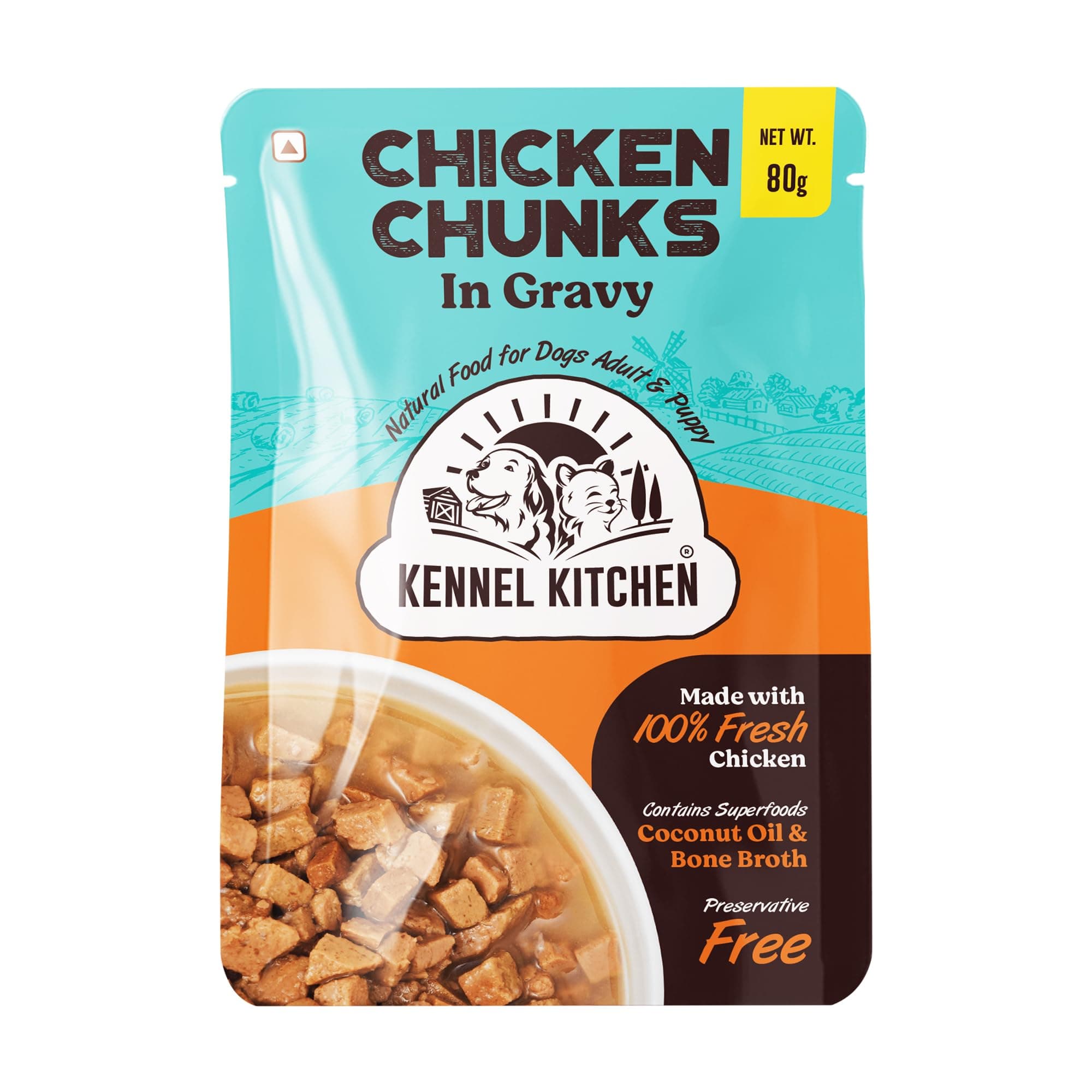 Kennel Kitchen Chicken Chunks in Gravy, 80g (Pack of 24) | Wet Dog Food for Adult & Puppy | Dog Food Gravy with Regionally Sourced Fresh Chicken | Free from Artificial Colours & Preservatives