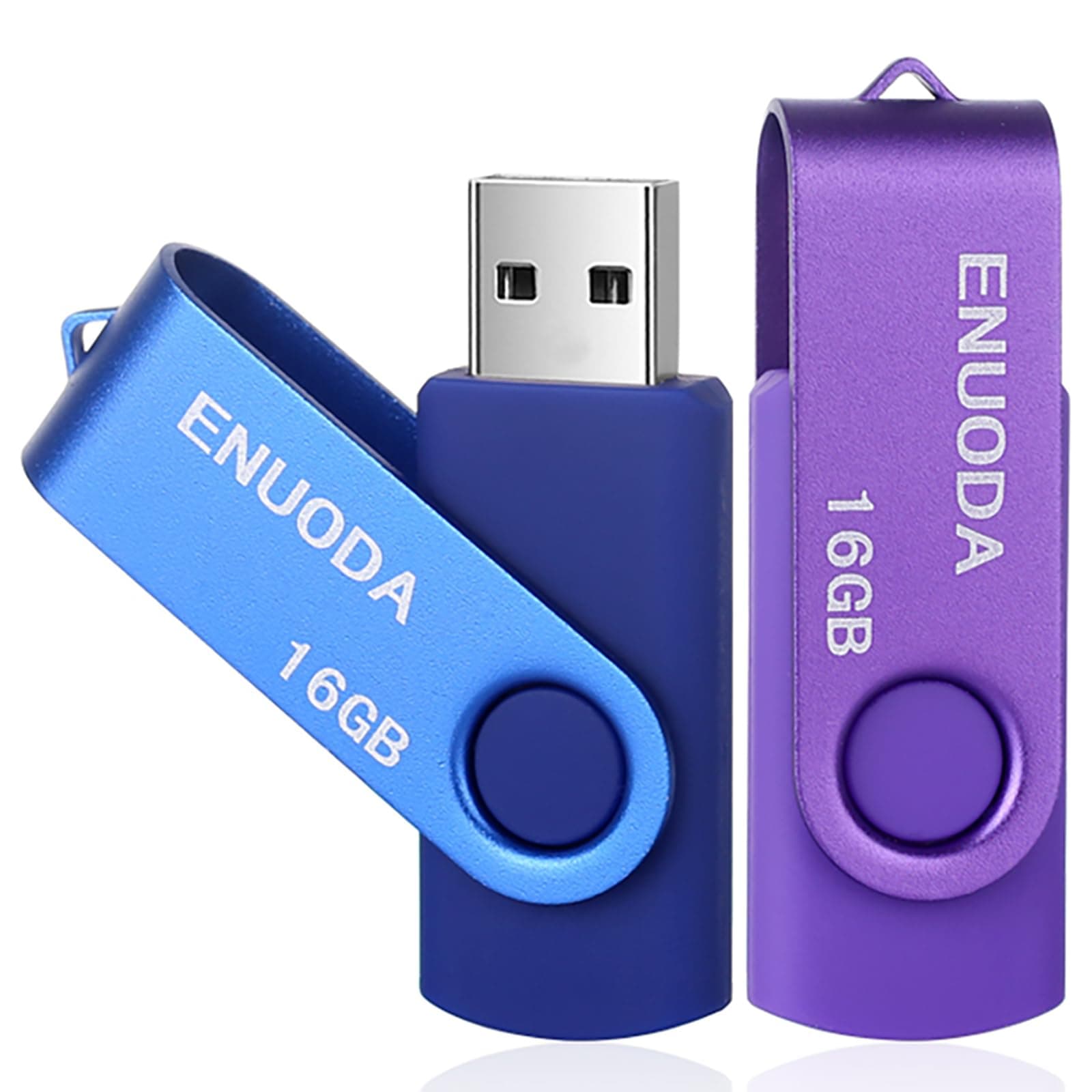 16GB USB Stick 2 Pack USB 2.0 Flash Drive Swivel Design Pen Drive Memory Stick Thumb Drive for Data Storage (Purple Blue)