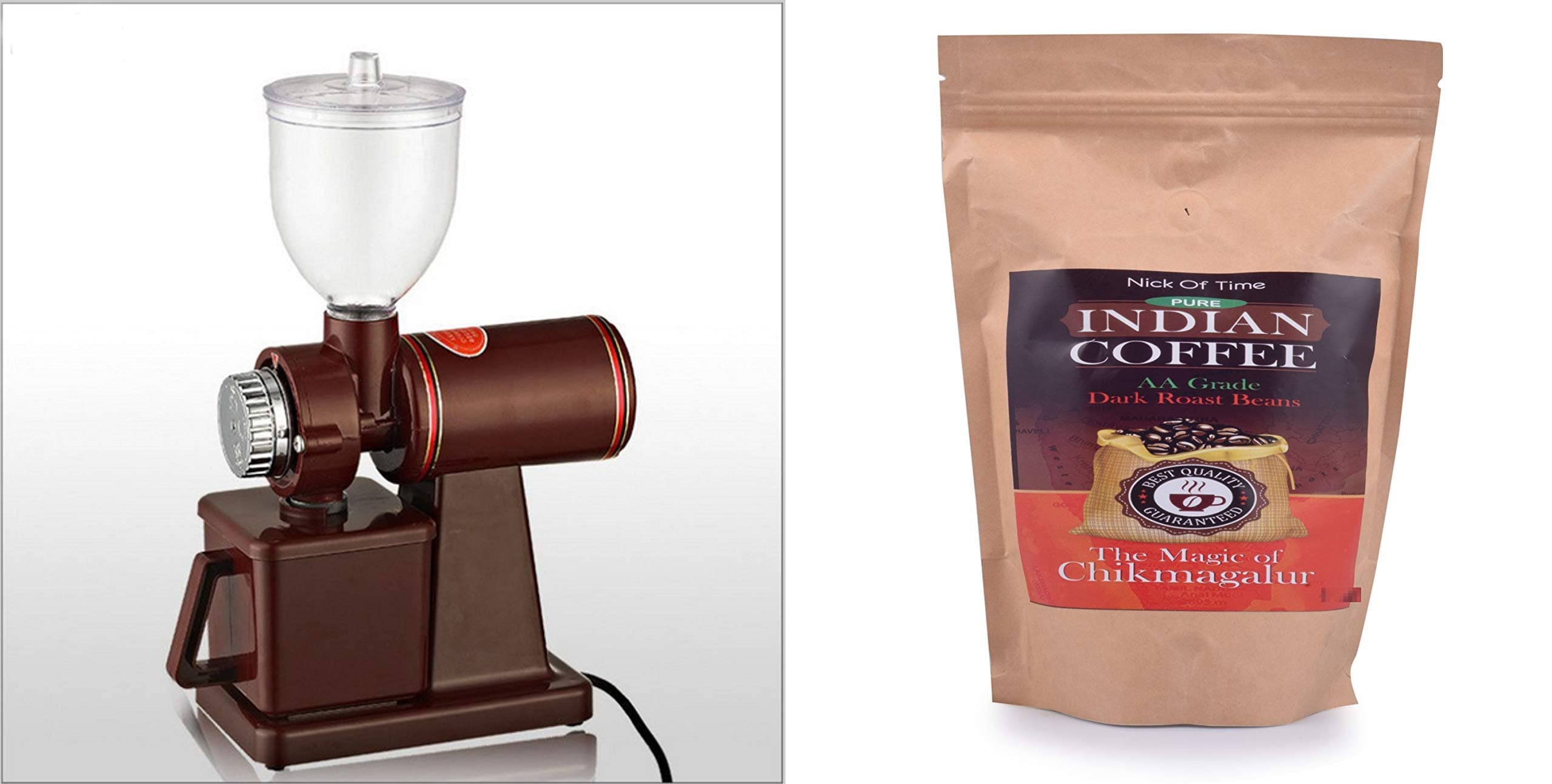 Nick of Time Commercial Coffee Grinder & AA Grade Indian Arabica Dark Roast Coffee Beans (1KG) Combo Offer