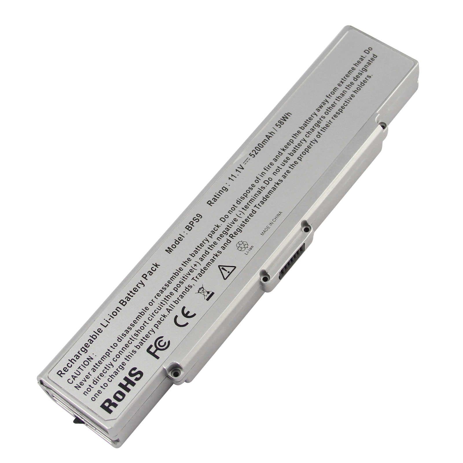 VGP-BPS9A VGP-BPS9A/B Laptop Battery for Sony Vaio VGN-NR Series VGN-NR110,VGN-NR110E,VGN-NR110E/S,VGN-NR110E/T,VGN-NR110E/W,VGN-NR115,VGN-NR115E,VGN-NR115E/S,VGN-NR115E/T (Silver 11.1V 5200mAh)