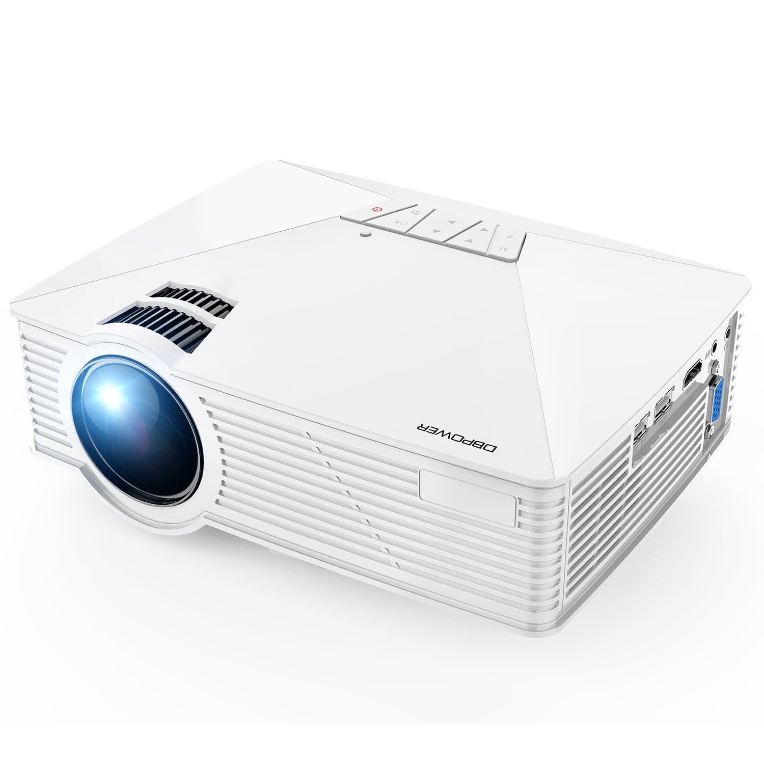 Mini Projector, DBPOWER GP15 Projector with 50,000-hour LED Life, 50% Brighter Multimedia Home Theater LED Projector, Supports 1080P, Compatible with Amazon Fire TV Stick, HDMI/VGA/AV/SD, White