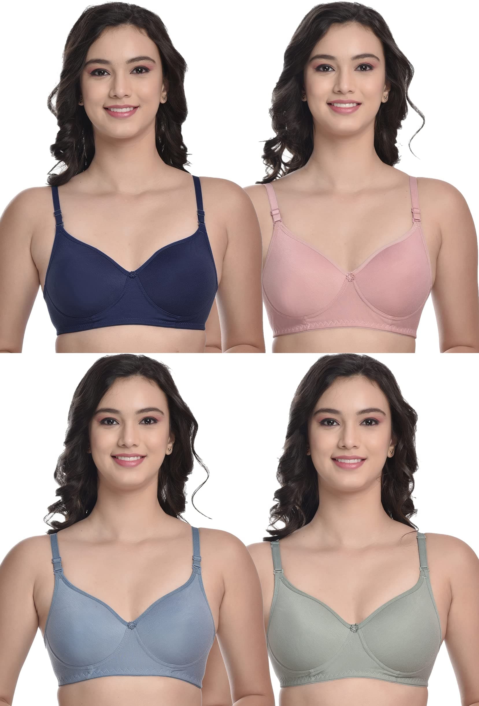 Women's Cotton Blend Lightly Padded Wirefree T-Shirt Bra Combo