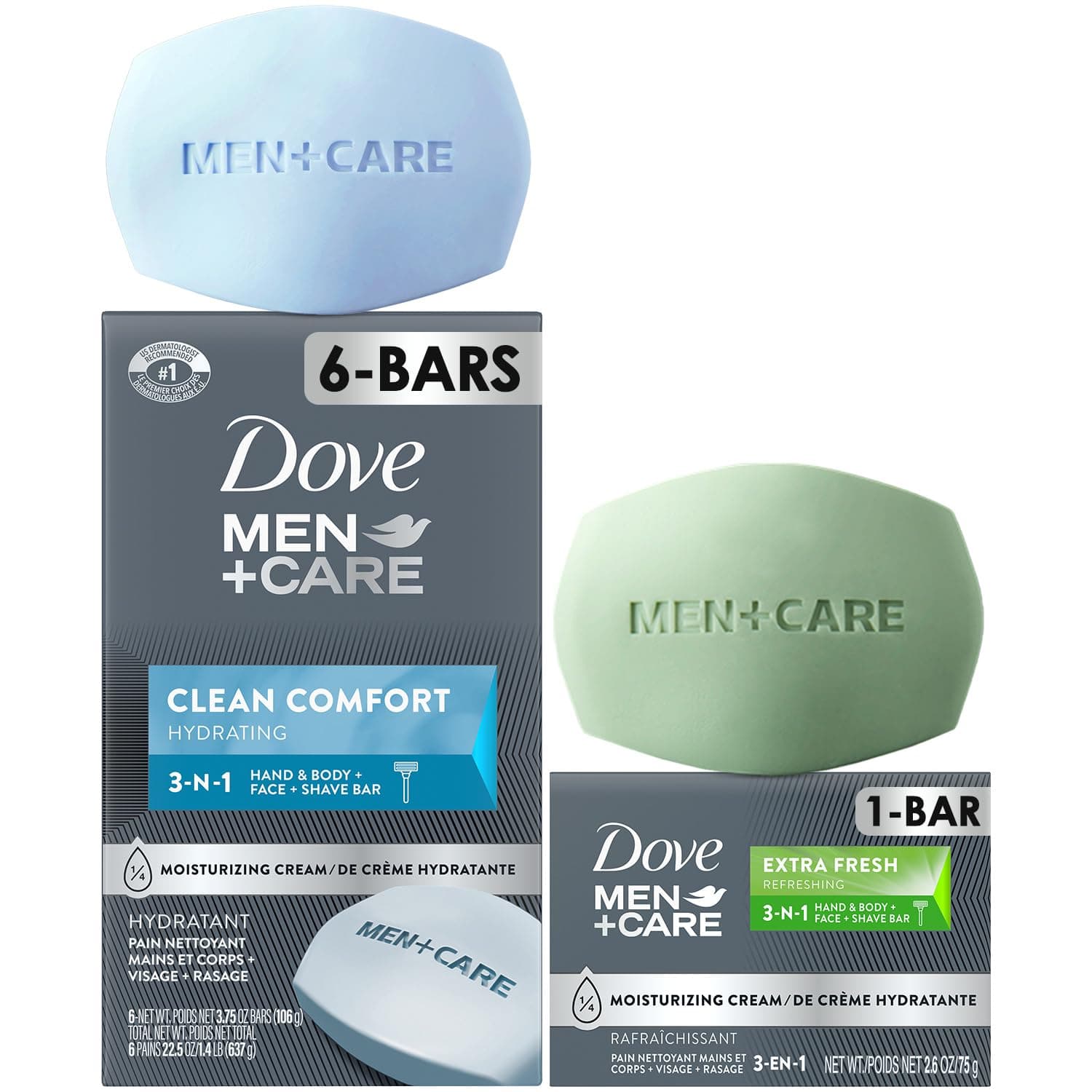 Men Care Body + Face Bar Soap, Clean Comfort Mild Formula, 3.51 oz (100g) - 4 Bars4